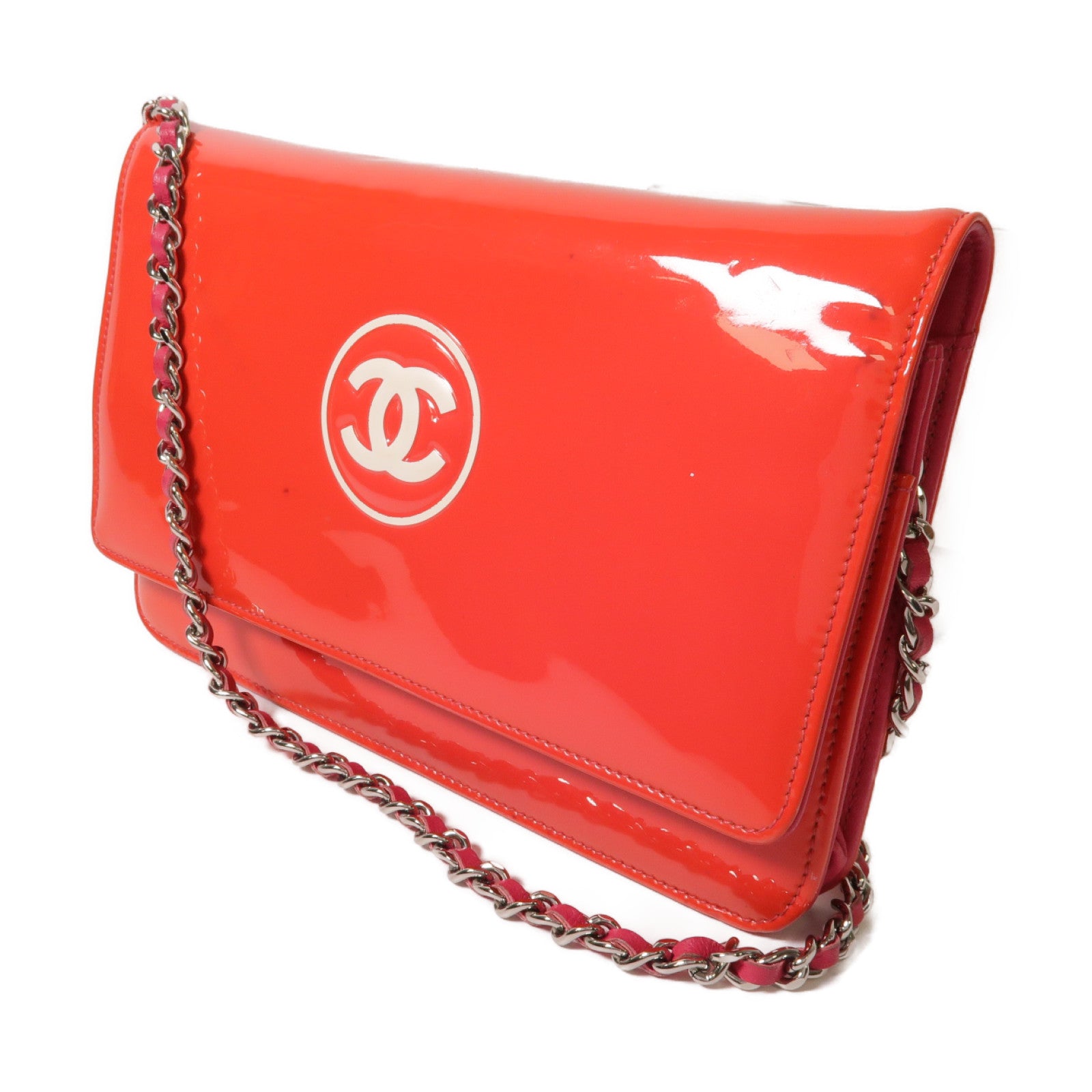 CHANEL **【激減優惠】漆皮皮革WOC銀扣鏈帶肩背袋紅色