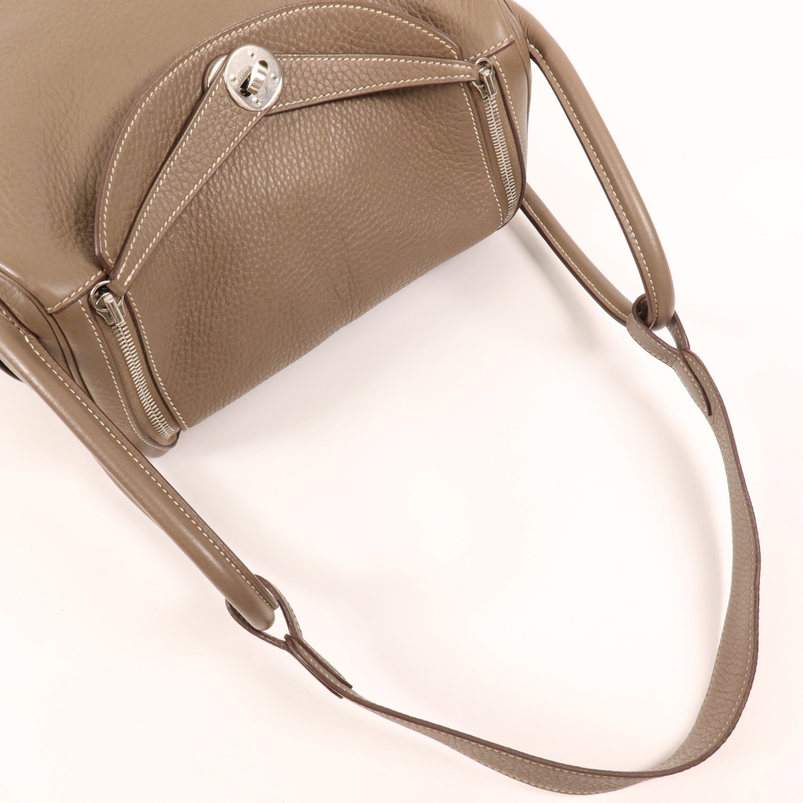 HERMES Clemence皮革Lindy 30銀扣手挽肩背兩用袋Etoupe