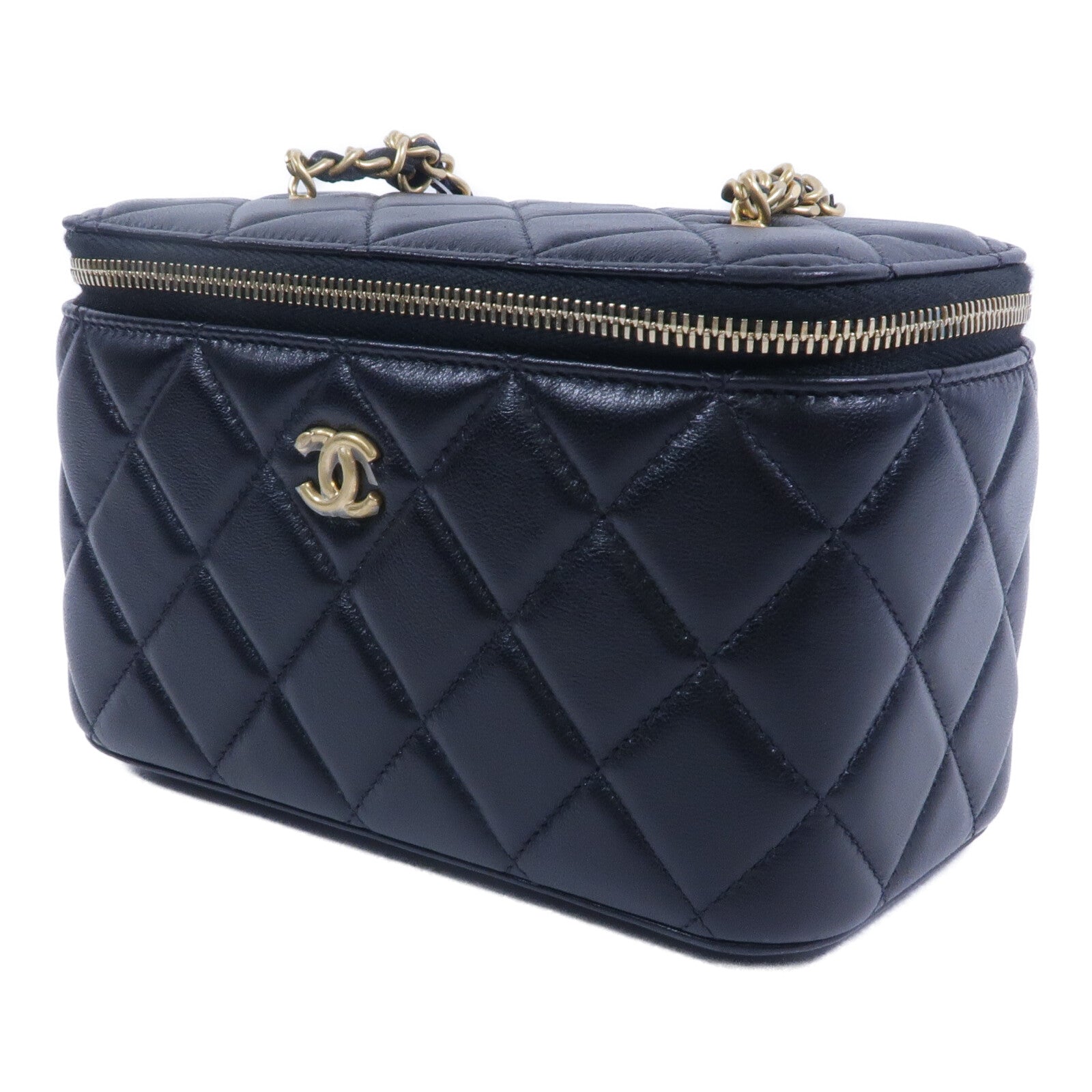 CHANEL 羊皮皮革Vanity Case With Gold Ball鏈帶手挽肩背兩用袋