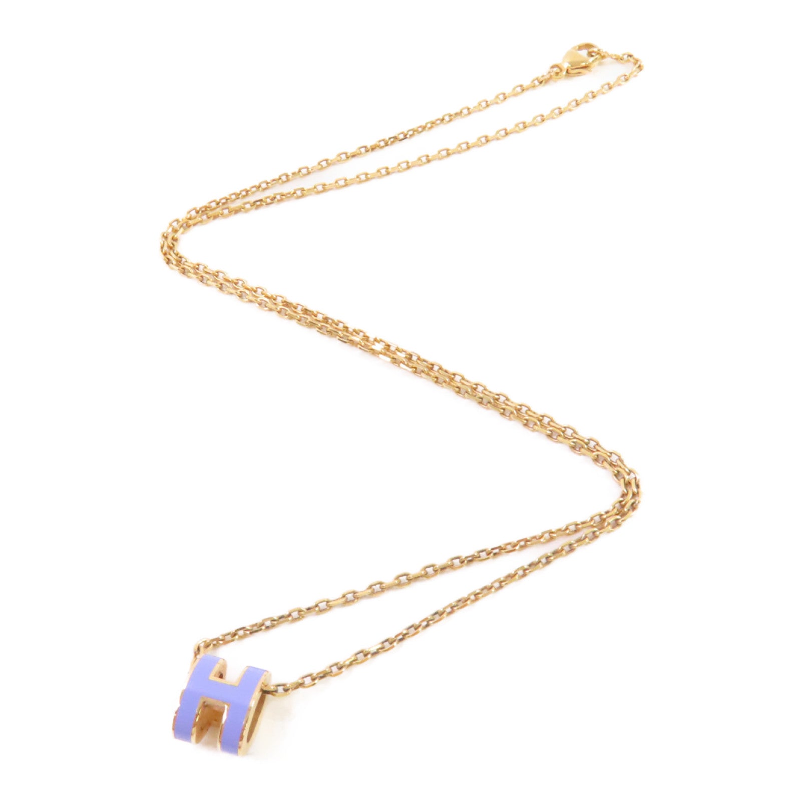 HERMES 金屬/琺瑯Mini Pop H Necklace項鏈紫色/金色