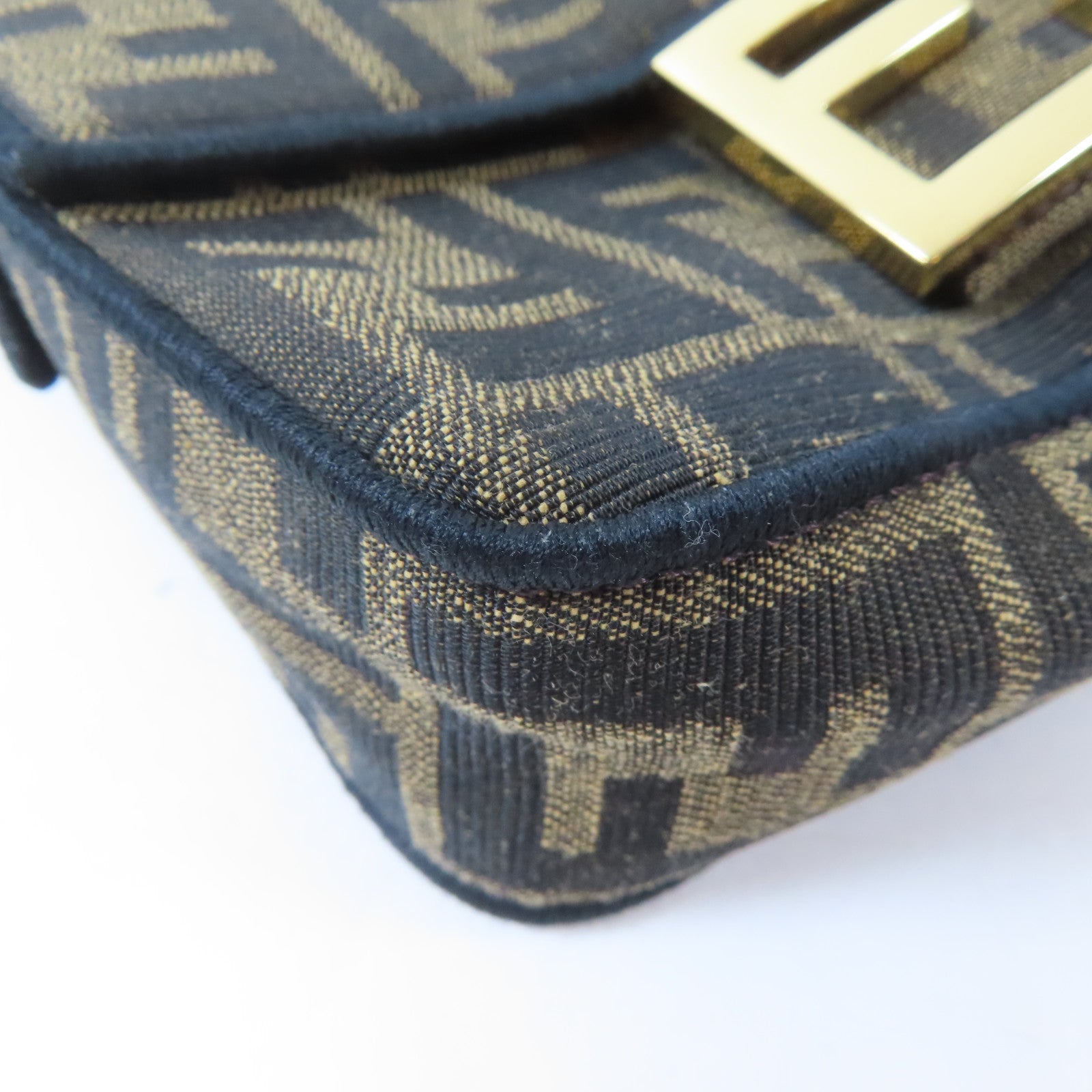 FENDI 帆布Mini Baguette金扣手挽肩背兩用袋啡色