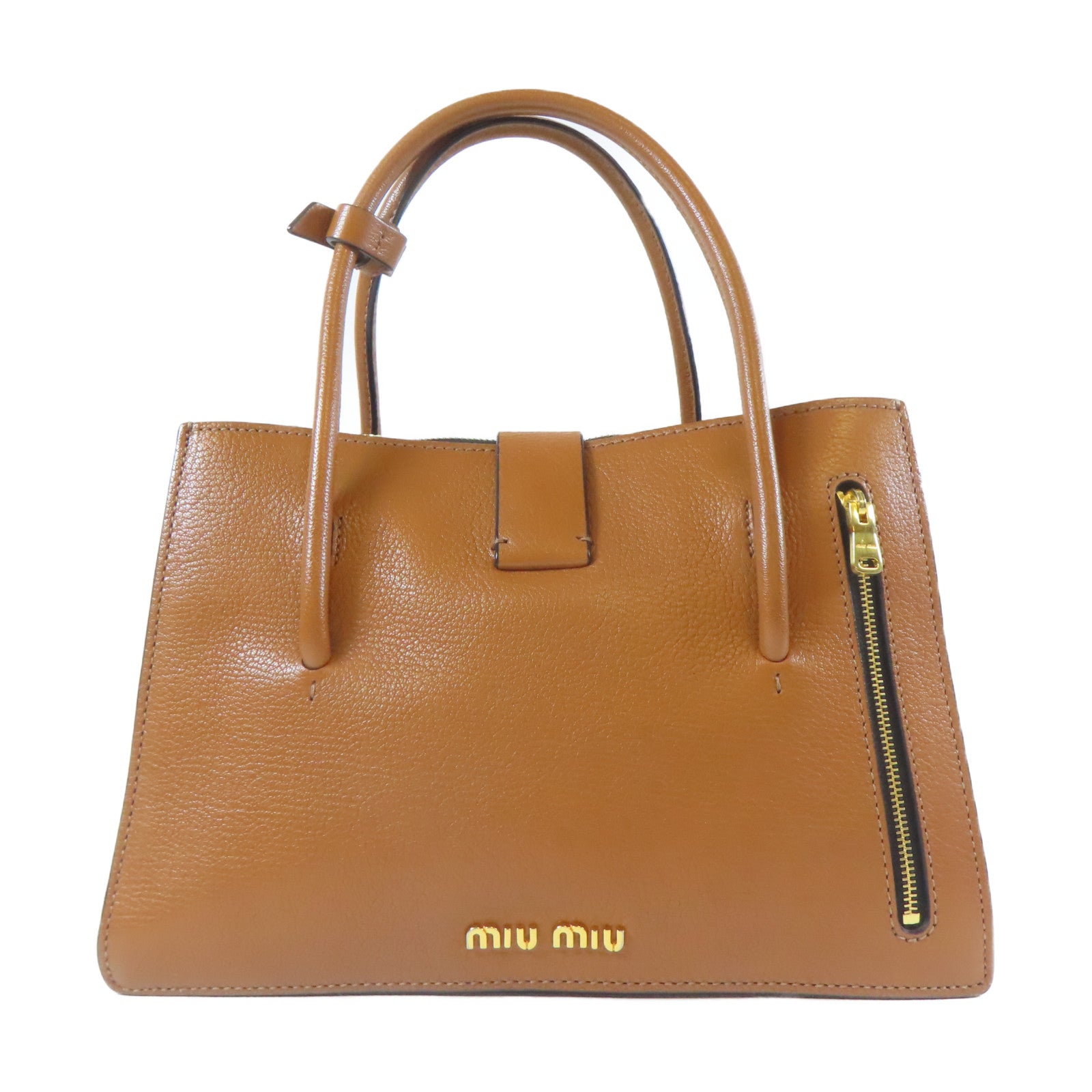 Miu Miu 牛皮皮革2 Way Shoulder金扣手挽肩背兩用袋啡色