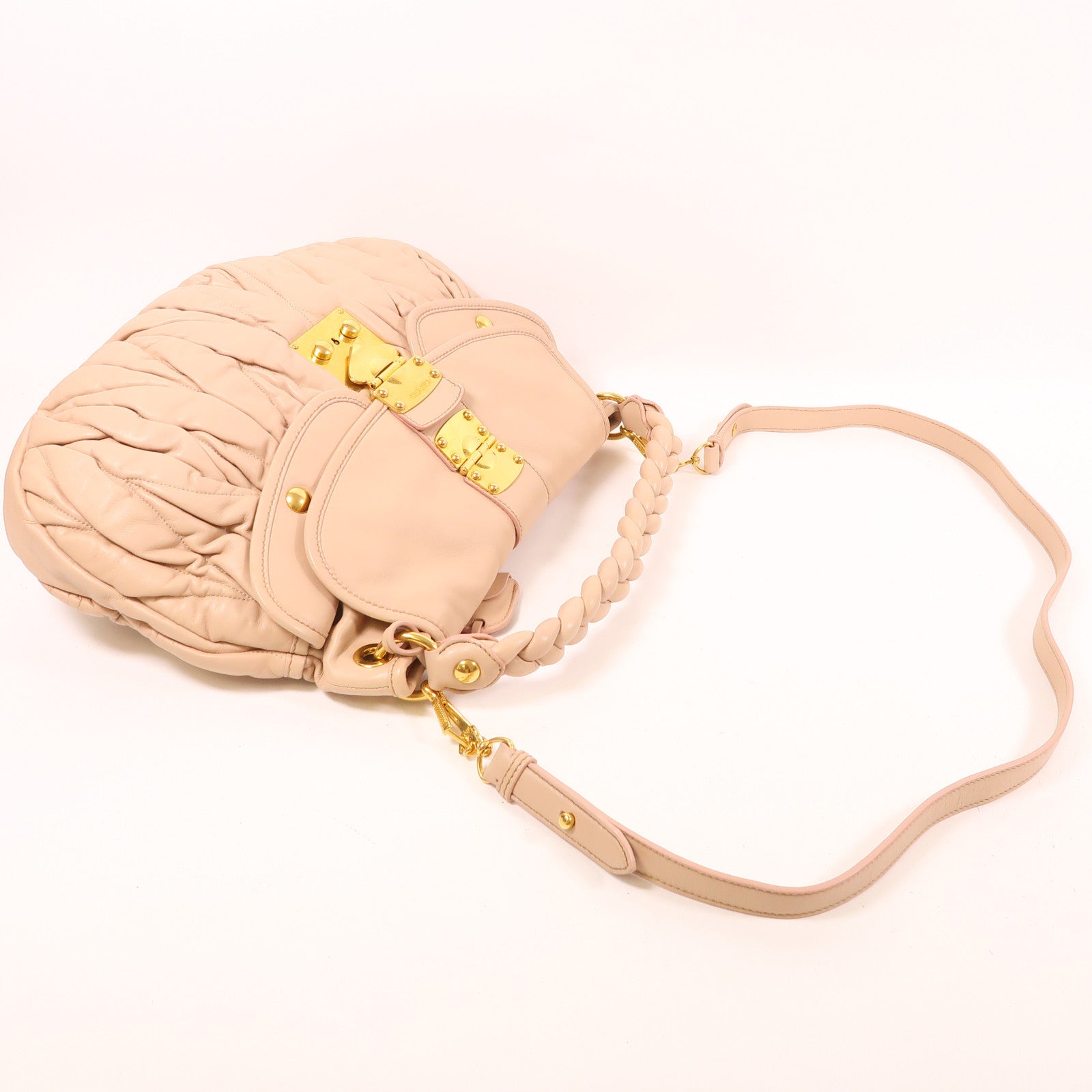 Miu Miu GHW Coffer 2 Way Shoulder Bag Lambskin Leather Pink