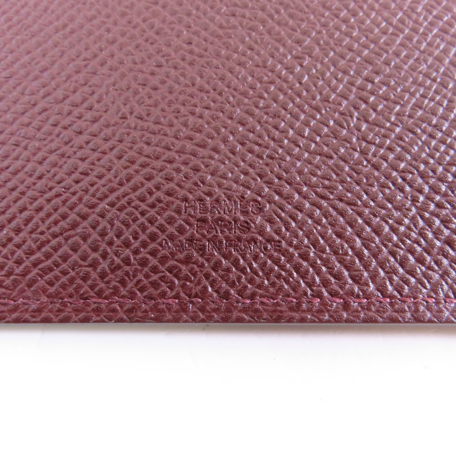 HERMES Epsom皮革Passport Case銀扣護照套Bordeaux酒紅色