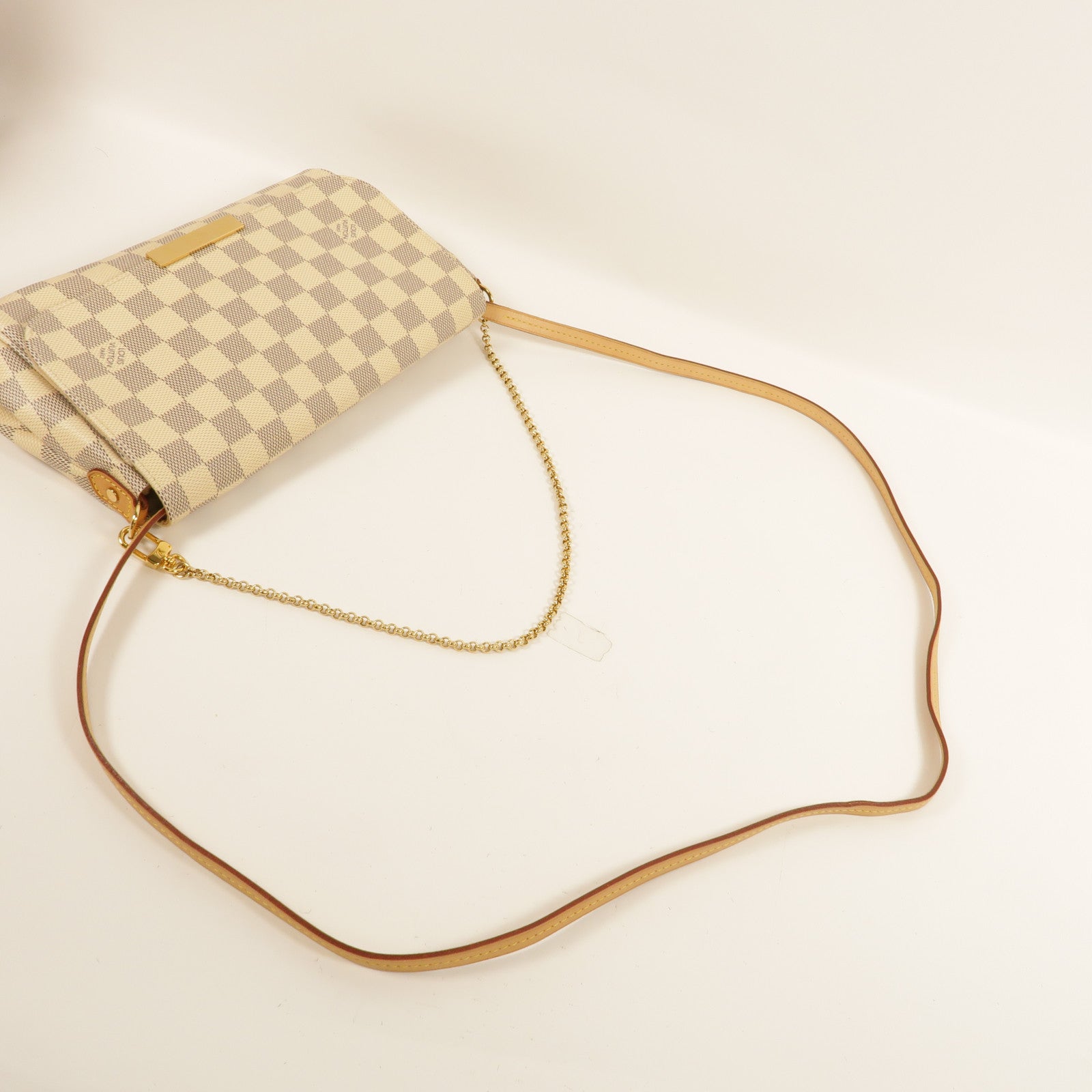 LOUIS VUITTON Damier Azur Favorite MM金扣手挽肩背兩用袋白色