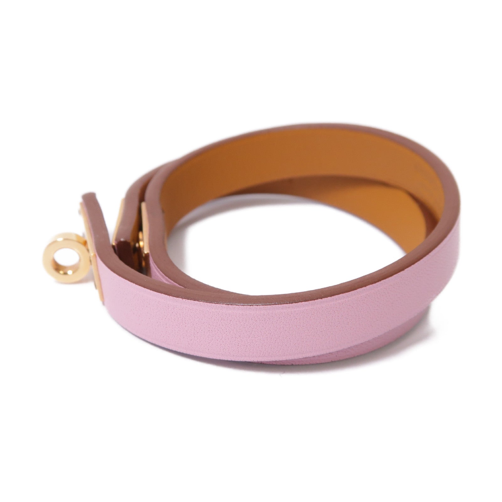 HERMES Swift皮革Mini Kelly Double Tour Bracelet金扣手鐲Rose Sakura/粉紅色