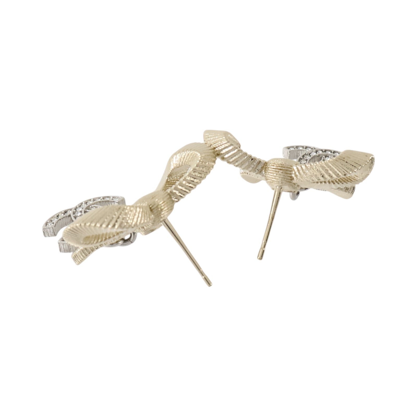 CHANEL 金屬Bow Knot Crystal CC Drop Earrings耳環