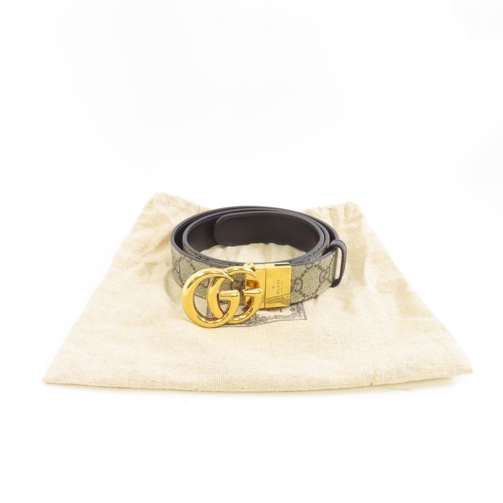 GUCCI 塗層帆布Belt 85cm金扣皮帶棕色