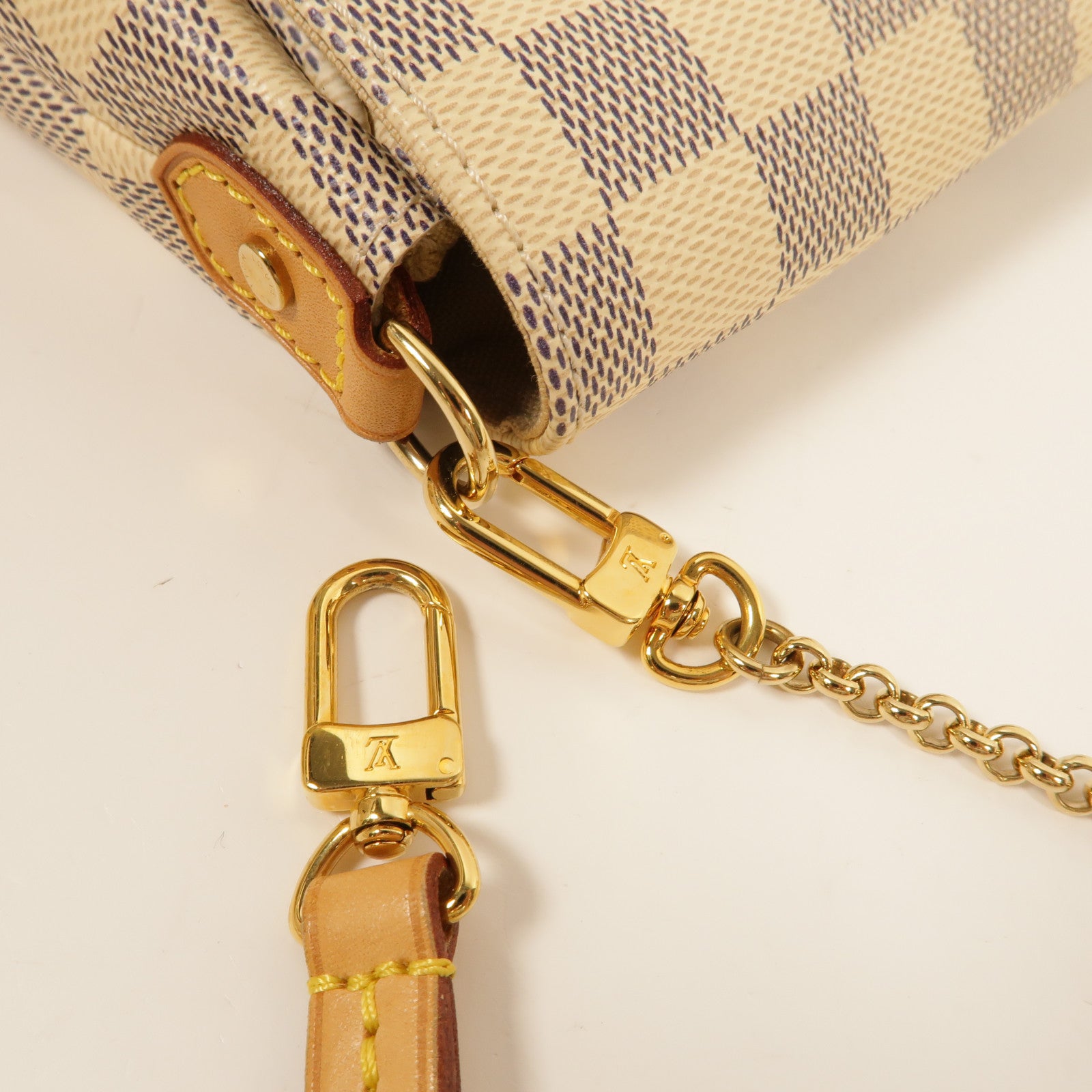 LOUIS VUITTON Damier Azur Favorite MM金扣手挽肩背兩用袋白色