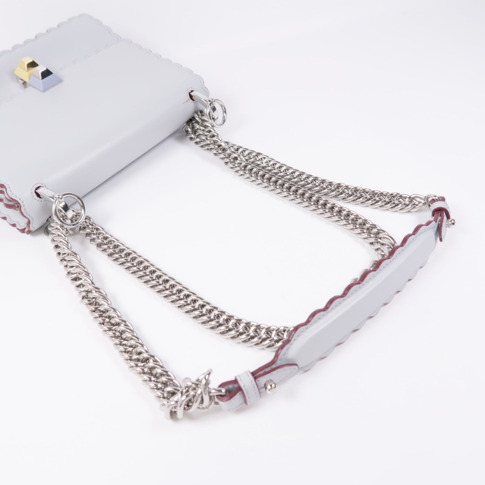 FENDI GHW Chain Shoulder Bag Calfskin Leather 8M0381 Grey