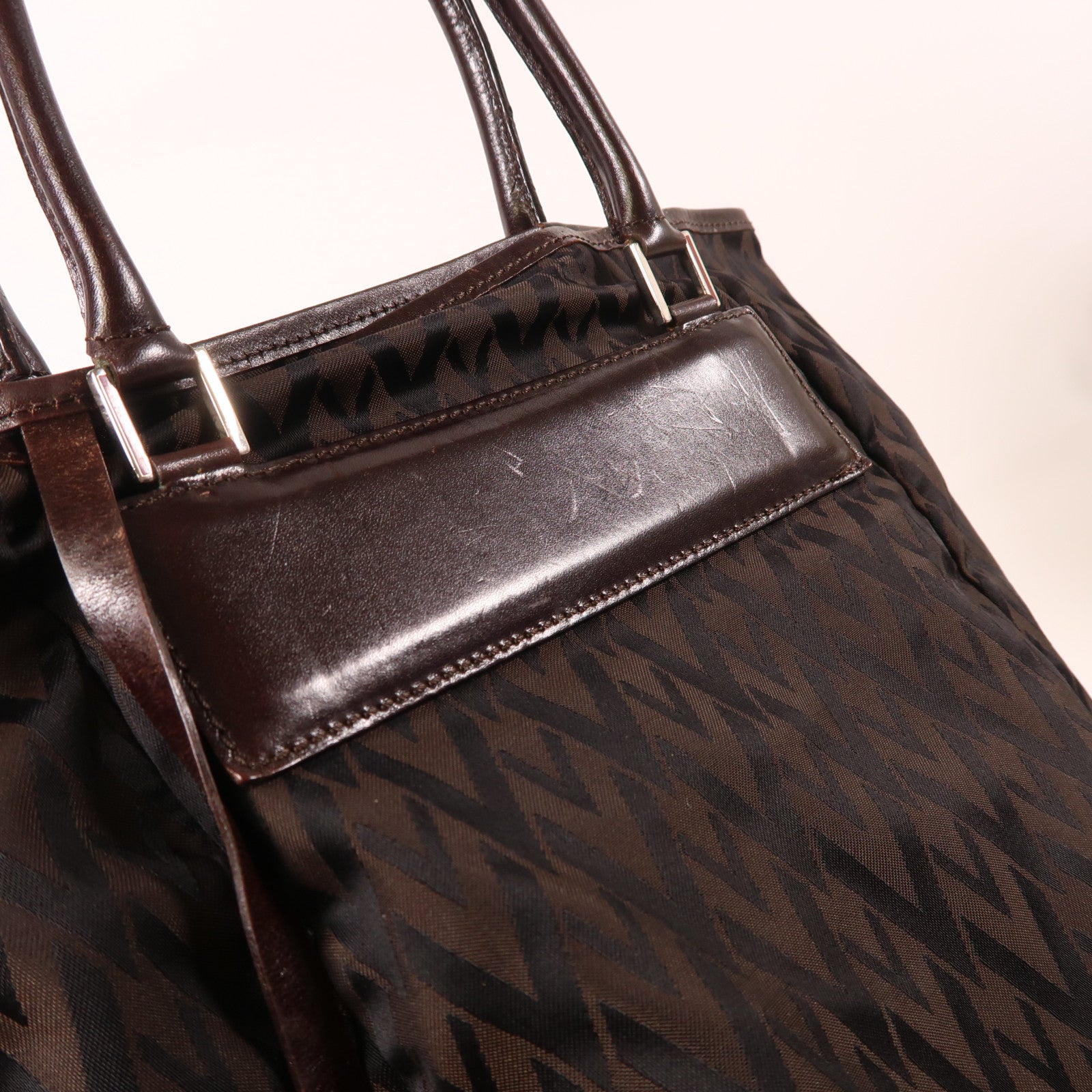 Valentino 帆布/皮革Tote Bag銀扣手挽袋啡色
