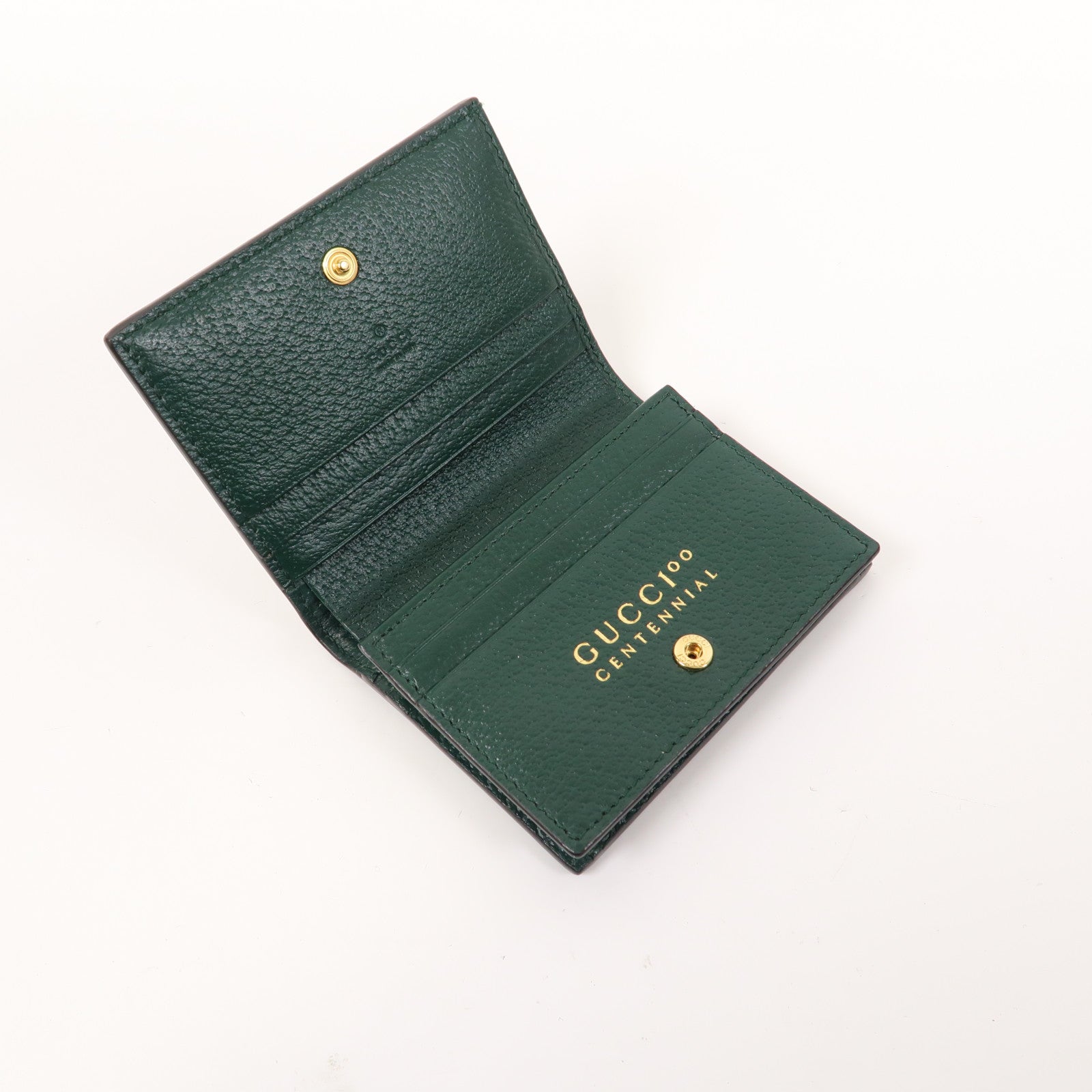 GUCCI 帆布/皮革100 Centennial Card Case/Wallet金扣錢包綠色