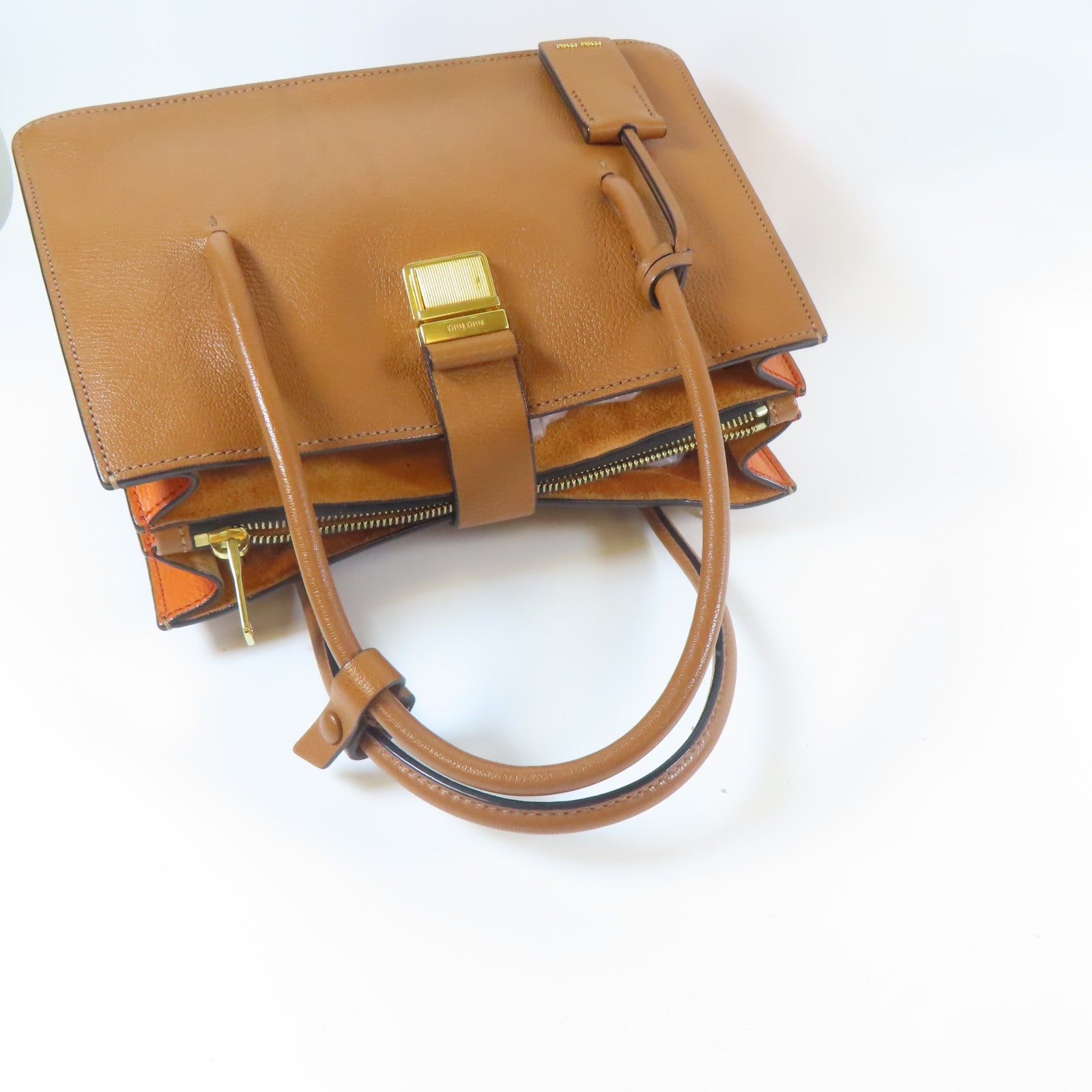 Miu Miu 牛皮皮革2 Way Shoulder金扣手挽肩背兩用袋啡色