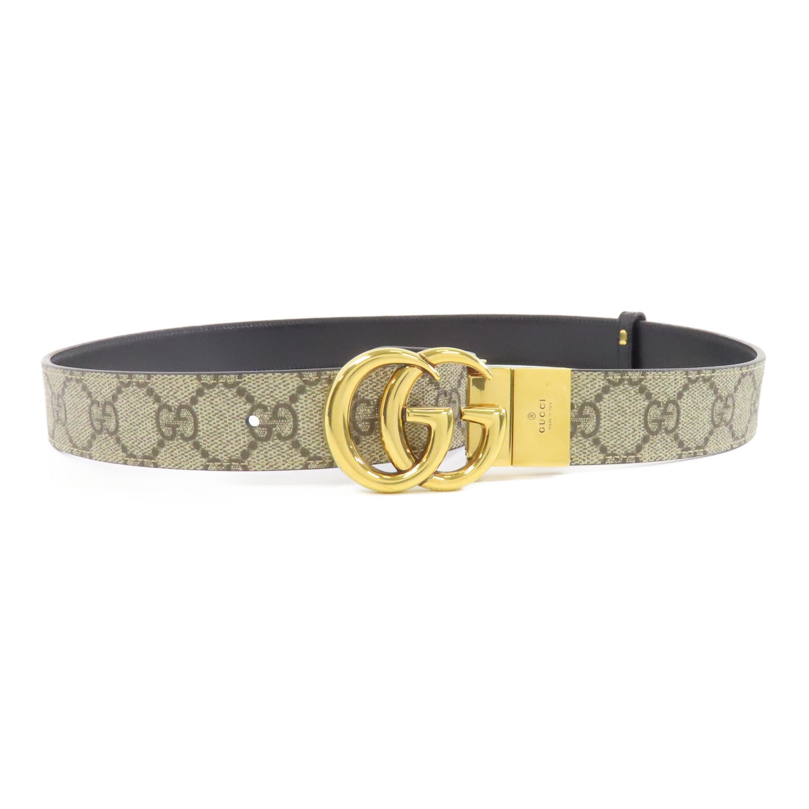 GUCCI 塗層帆布Belt 85cm金扣皮帶棕色
