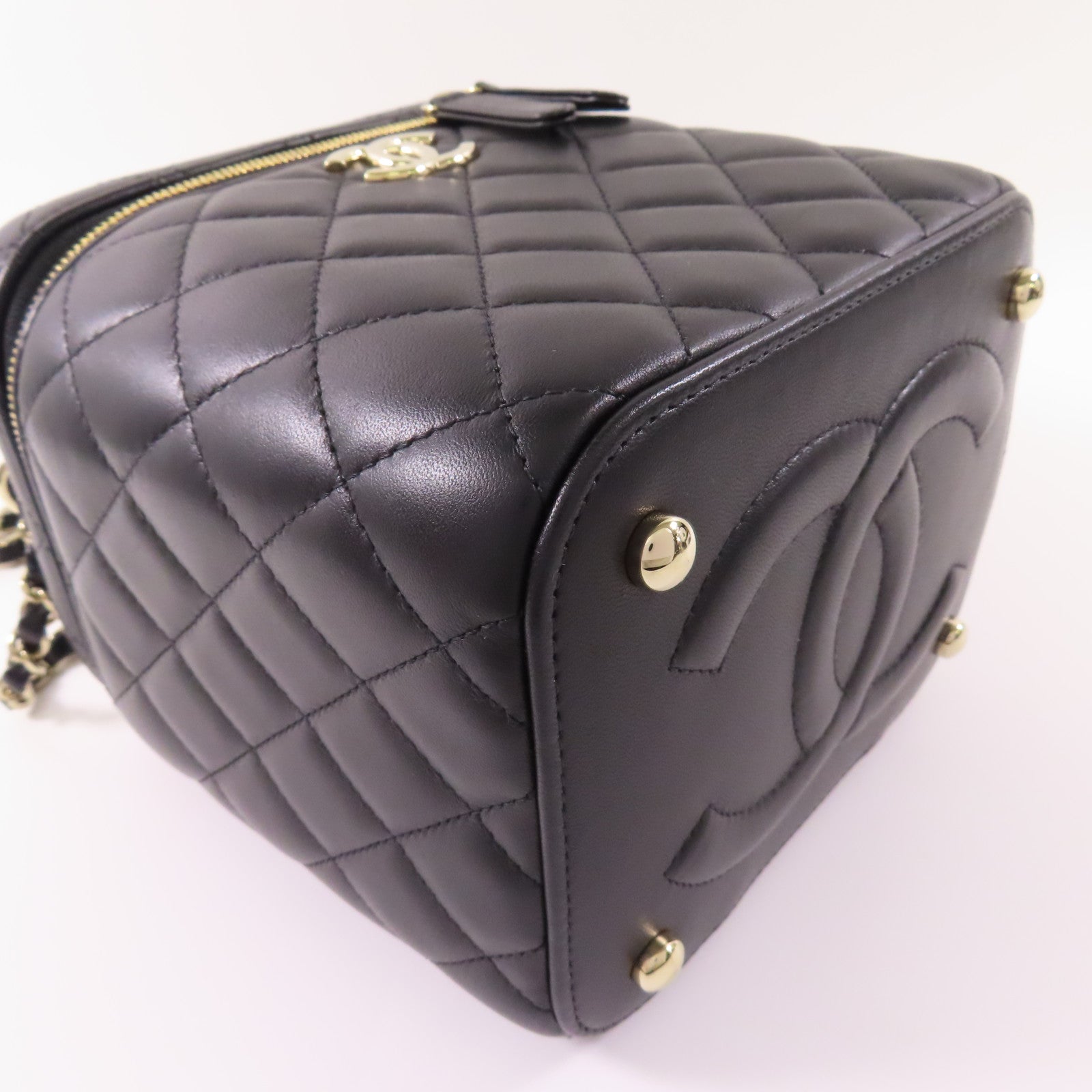 CHANEL 羊皮皮革Vanity Case金扣鏈帶手挽肩背兩用袋