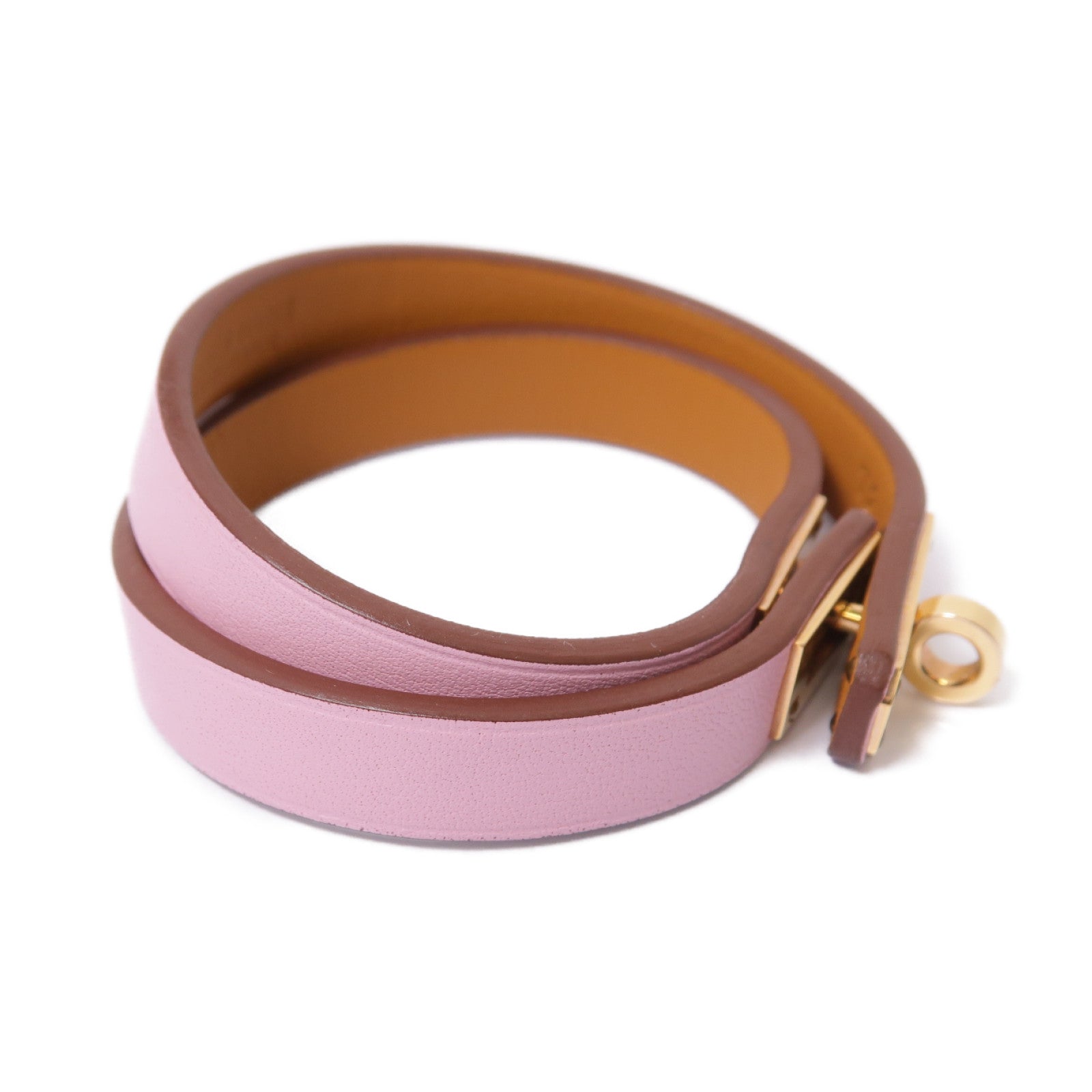 HERMES Swift皮革Mini Kelly Double Tour Bracelet金扣手鐲Rose Sakura/粉紅色