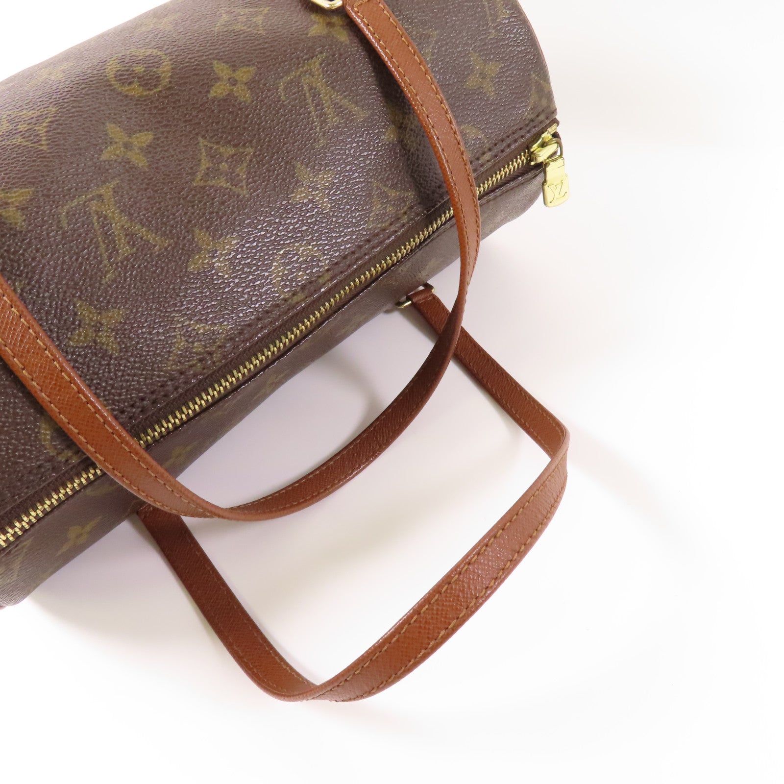 LOUIS VUITTON Monogram Papillon金扣手挽袋棕色