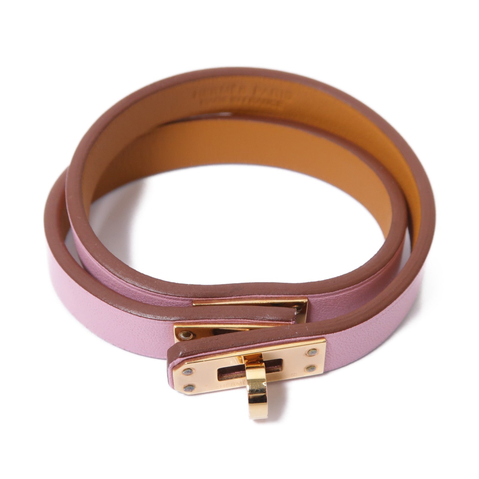 HERMES Swift皮革Mini Kelly Double Tour Bracelet金扣手鐲Rose Sakura/粉紅色