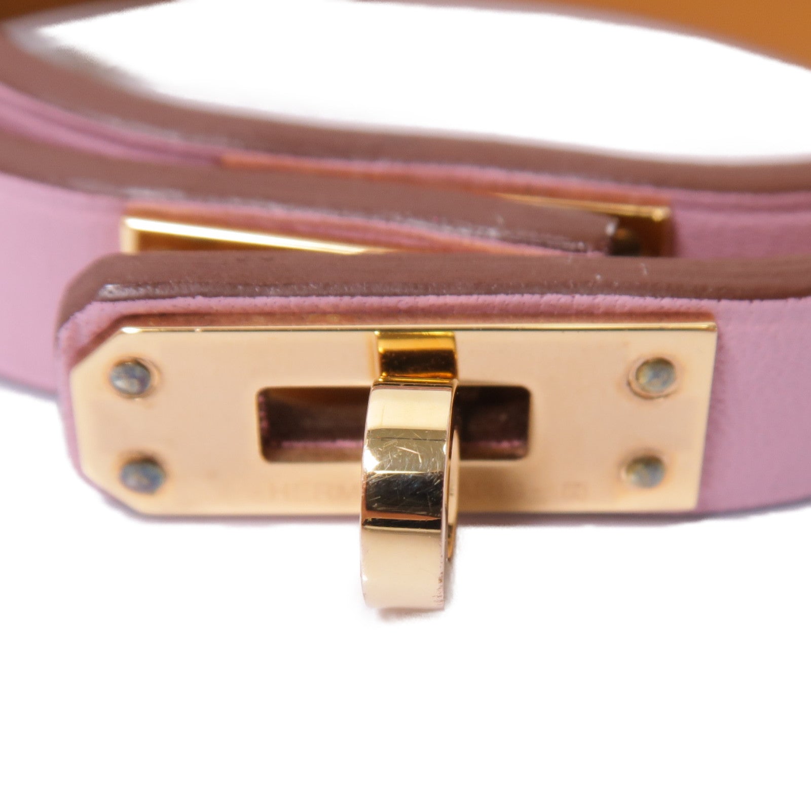 HERMES Swift皮革Mini Kelly Double Tour Bracelet金扣手鐲Rose Sakura/粉紅色