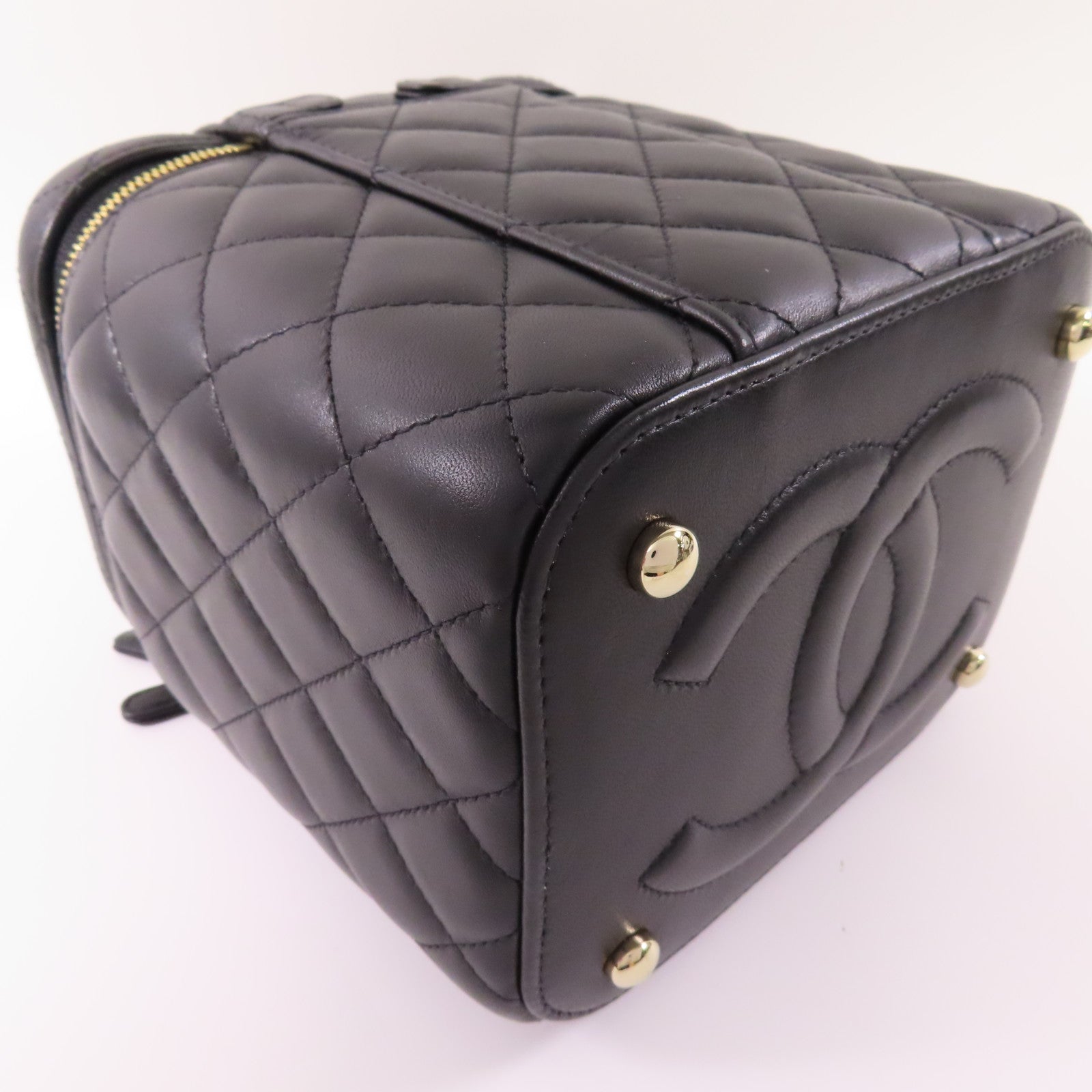 CHANEL 羊皮皮革Vanity Case金扣鏈帶手挽肩背兩用袋