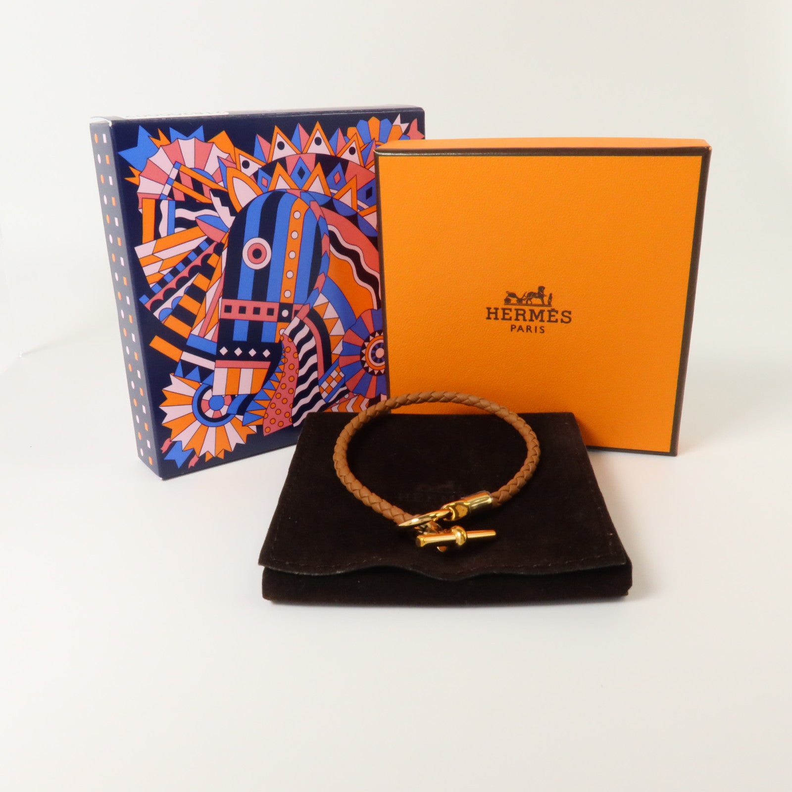 HERMES Swift皮革/金屬Glenan Bracelet金扣手鏈Gold