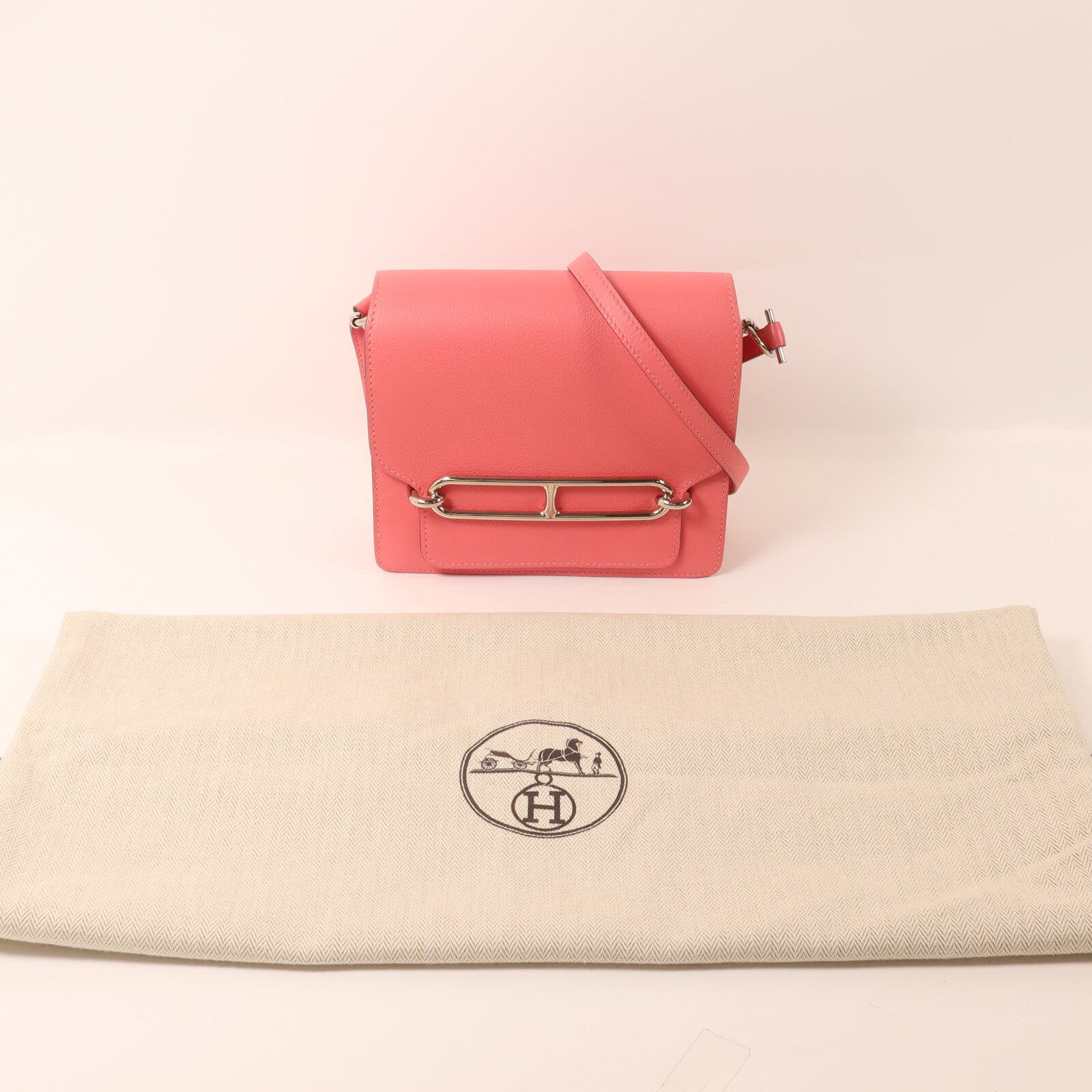 HERMES Evercolor皮革Roulis Mini肩背袋Rose Azalee/Rough H