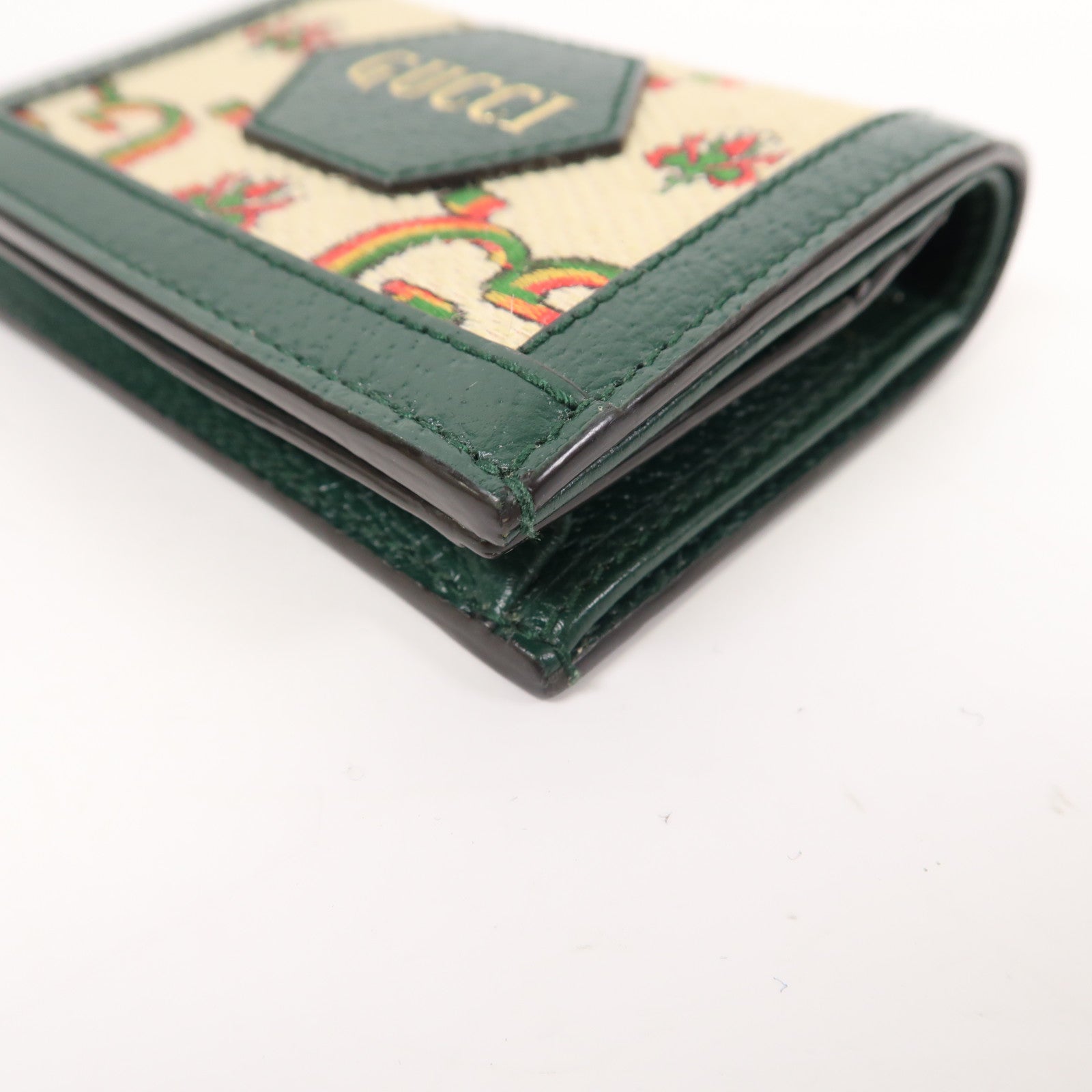 GUCCI 帆布/皮革100 Centennial Card Case/Wallet金扣錢包綠色