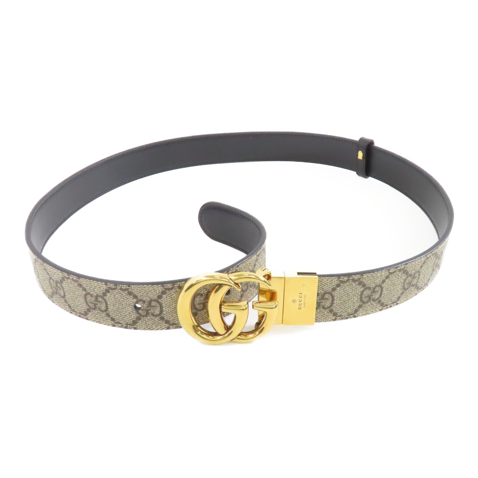 GUCCI 塗層帆布Belt 85cm金扣皮帶棕色