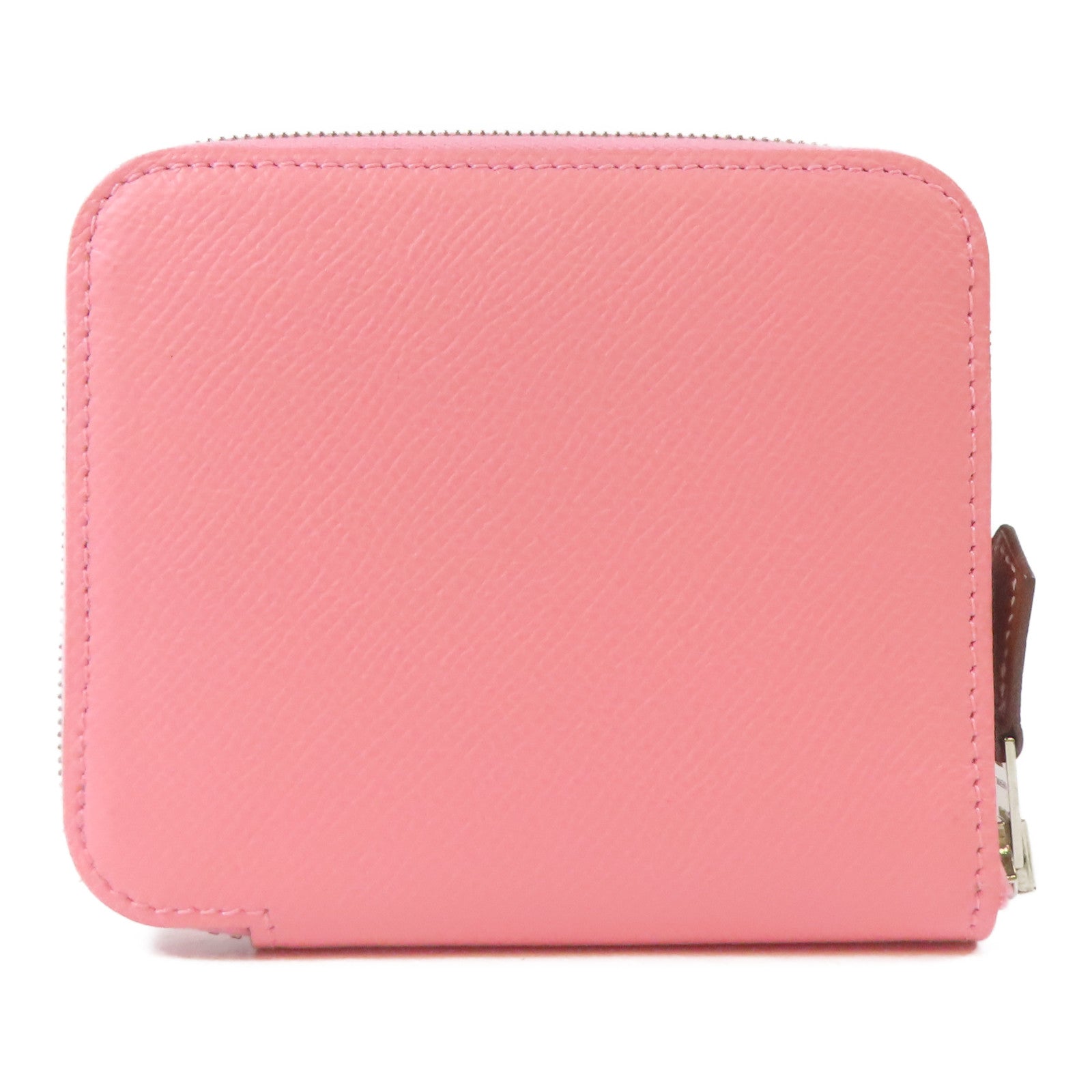 HERMES Epsom皮革Silk In Compact Wallet銀扣錢包Rose Azalee/粉紅色