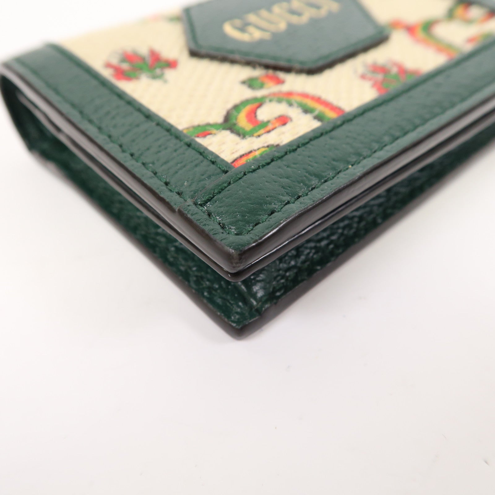 GUCCI 帆布/皮革100 Centennial Card Case/Wallet金扣錢包綠色