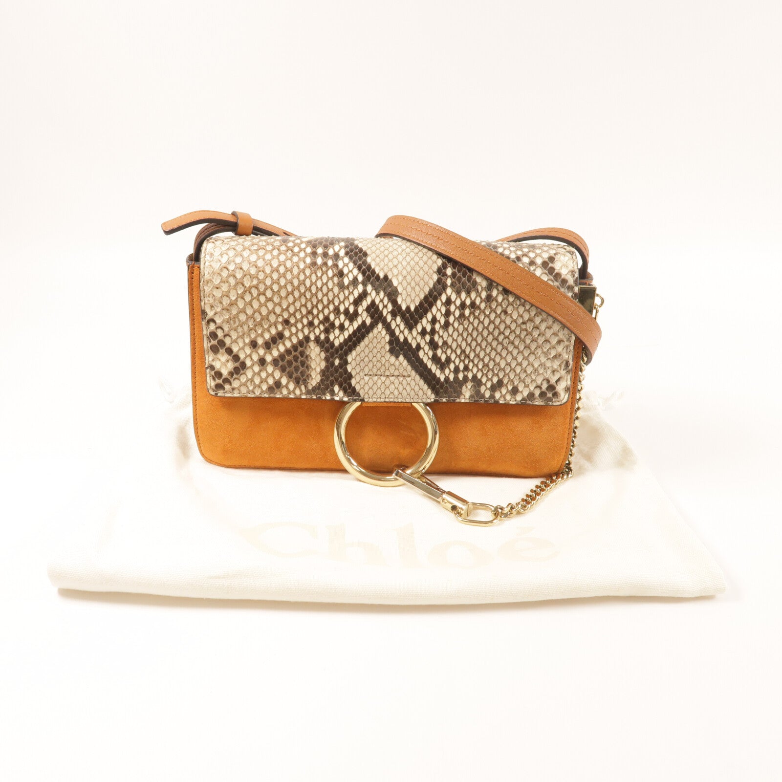 Chloe 牛皮/蛇皮皮革Faye Bag銀扣肩背袋