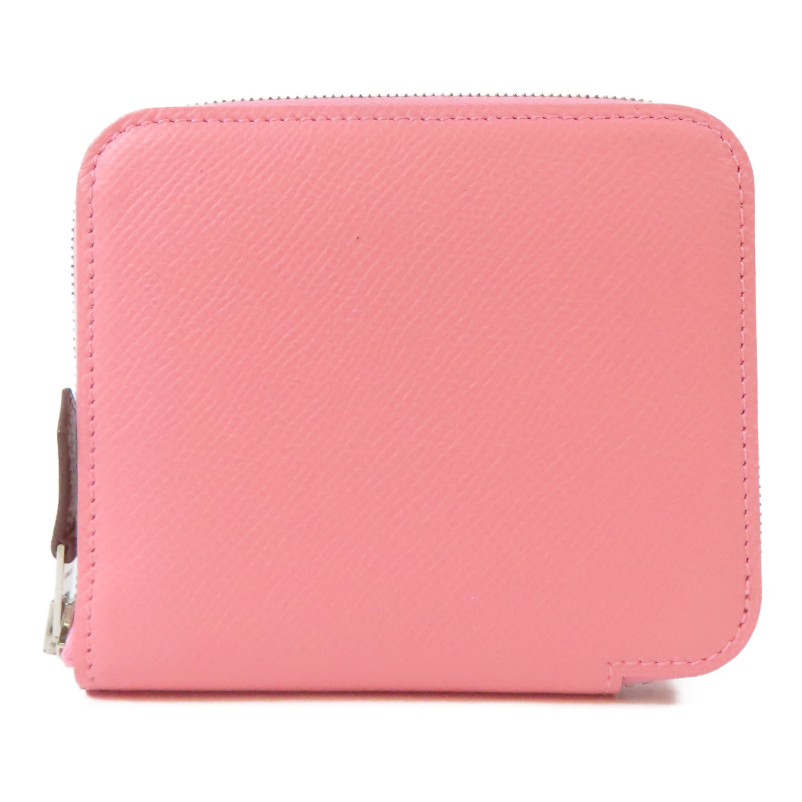 HERMES Epsom皮革Silk In Compact Wallet銀扣錢包Rose Azalee/粉紅色