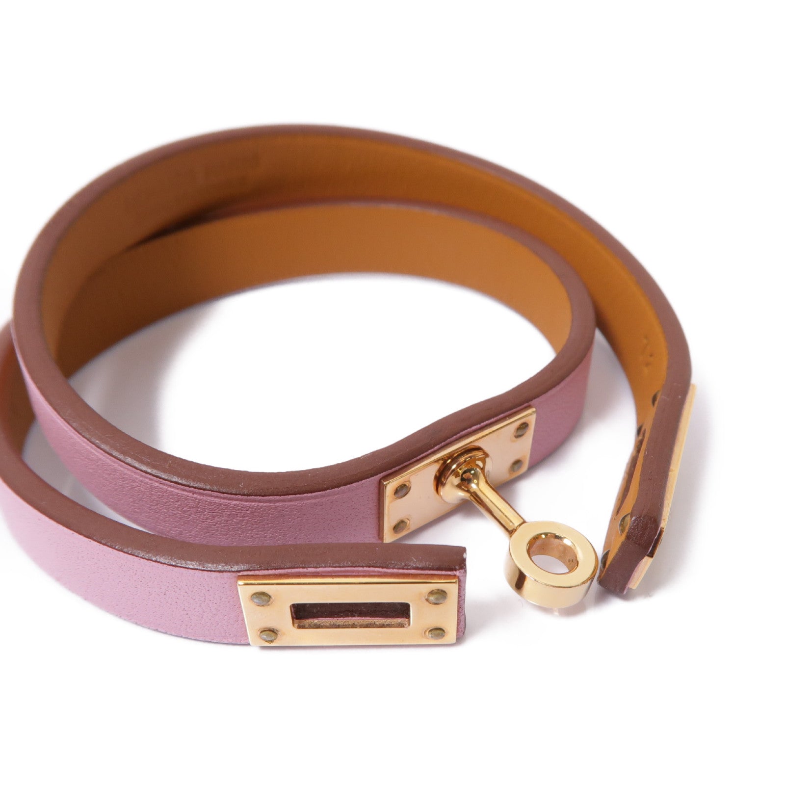 HERMES Swift皮革Mini Kelly Double Tour Bracelet金扣手鐲Rose Sakura/粉紅色