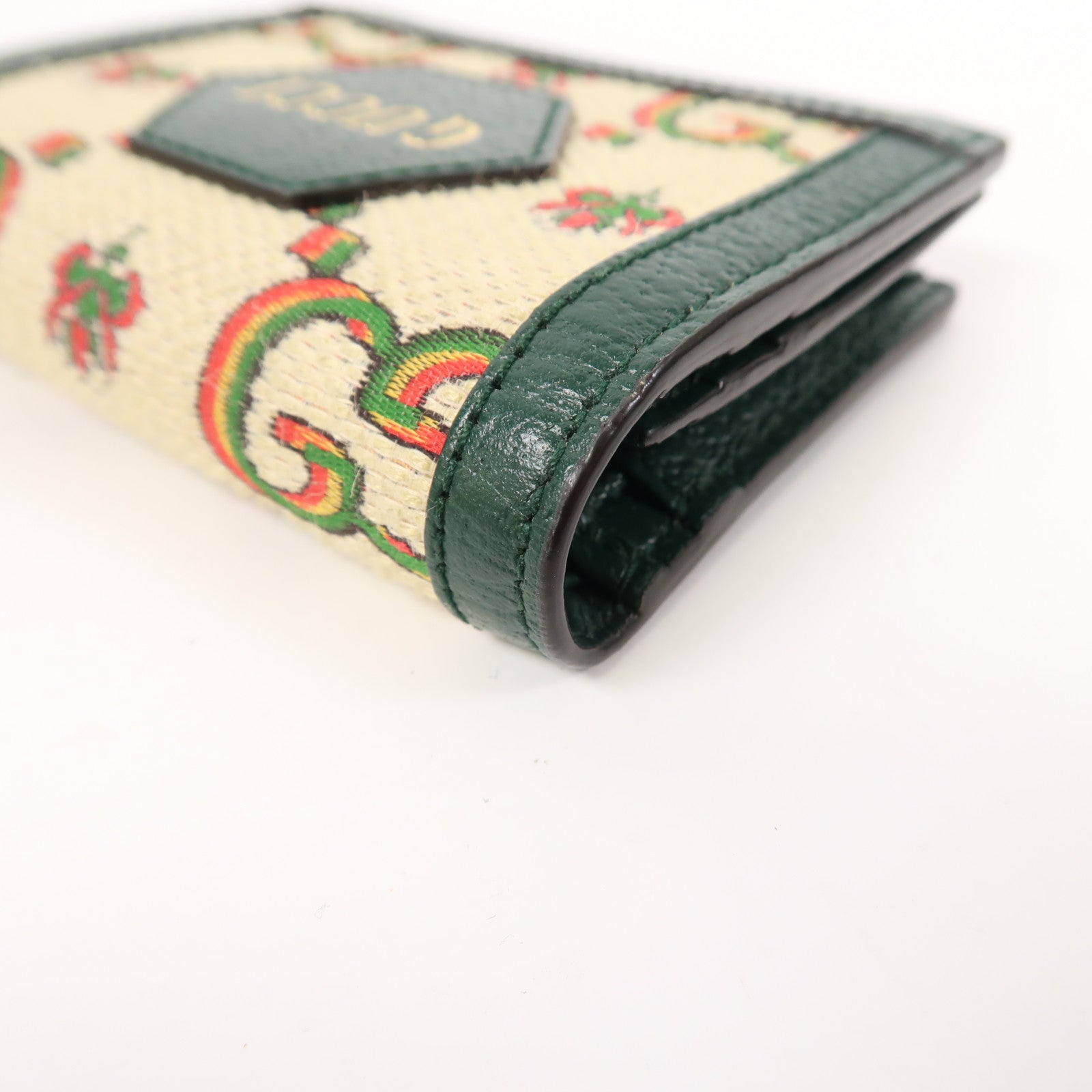 GUCCI 帆布/皮革100 Centennial Card Case/Wallet金扣錢包綠色