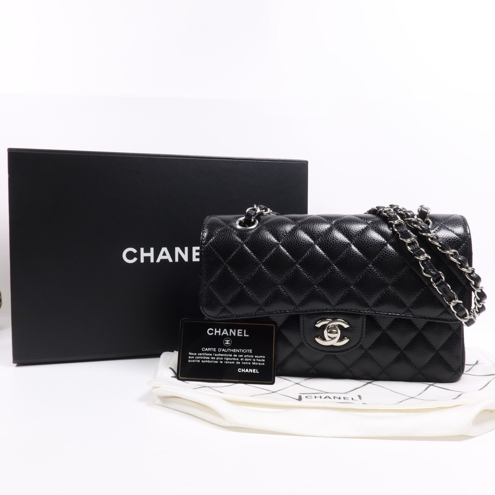 CHANEL 牛皮皮革Classic 23銀扣鏈帶肩背袋
