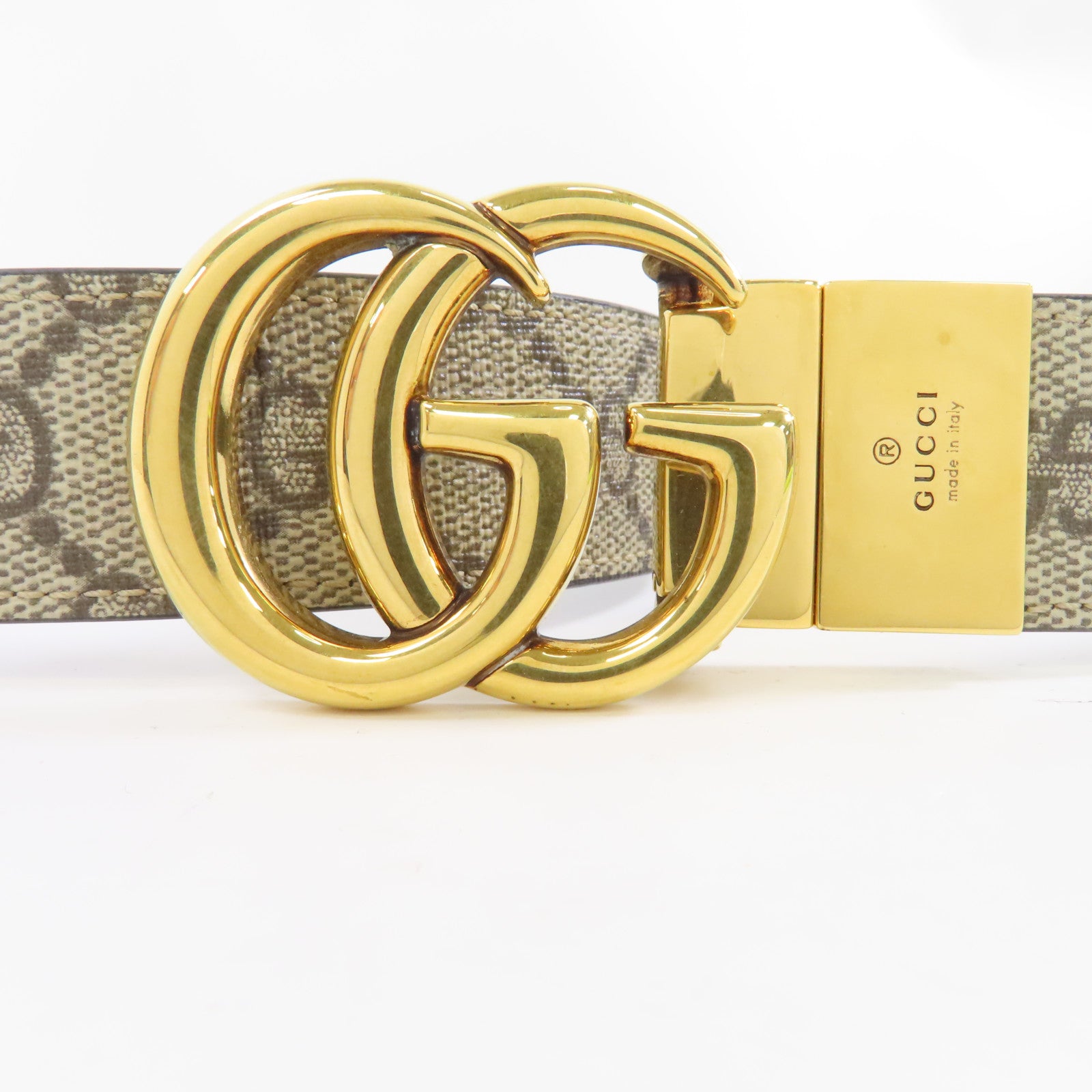 GUCCI 塗層帆布Belt 85cm金扣皮帶棕色