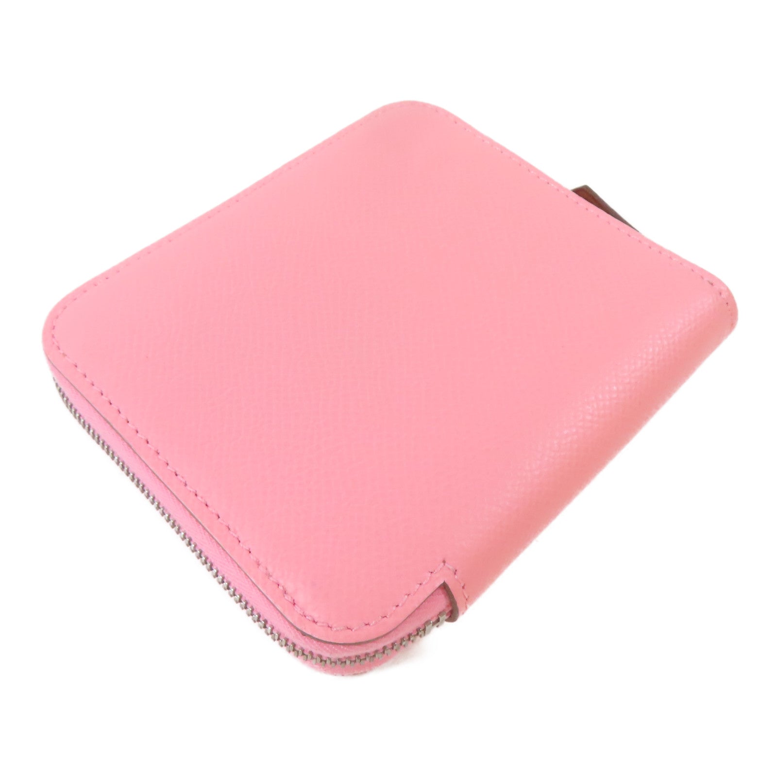 HERMES Epsom皮革Silk In Compact Wallet銀扣錢包Rose Azalee/粉紅色