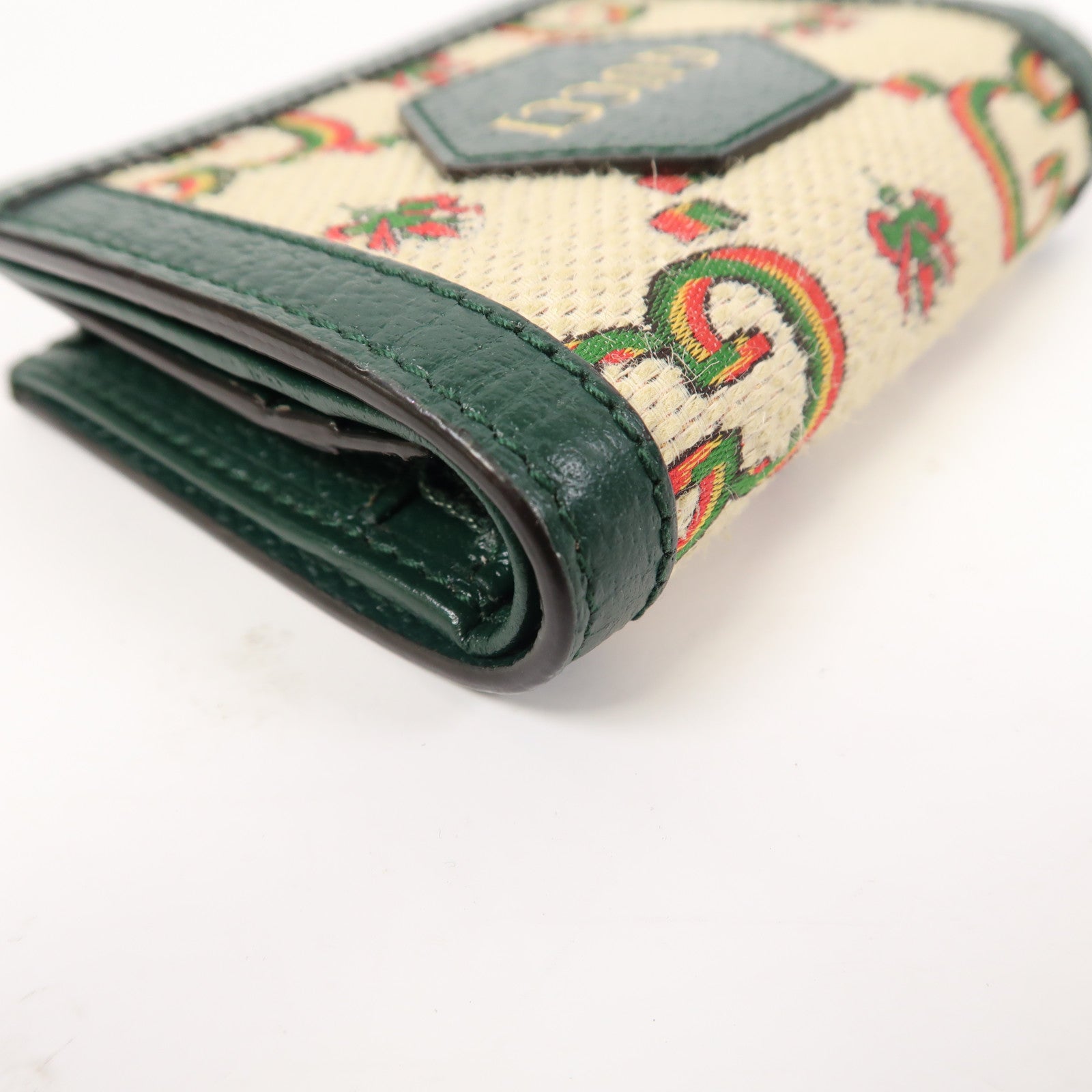 GUCCI 帆布/皮革100 Centennial Card Case/Wallet金扣錢包綠色