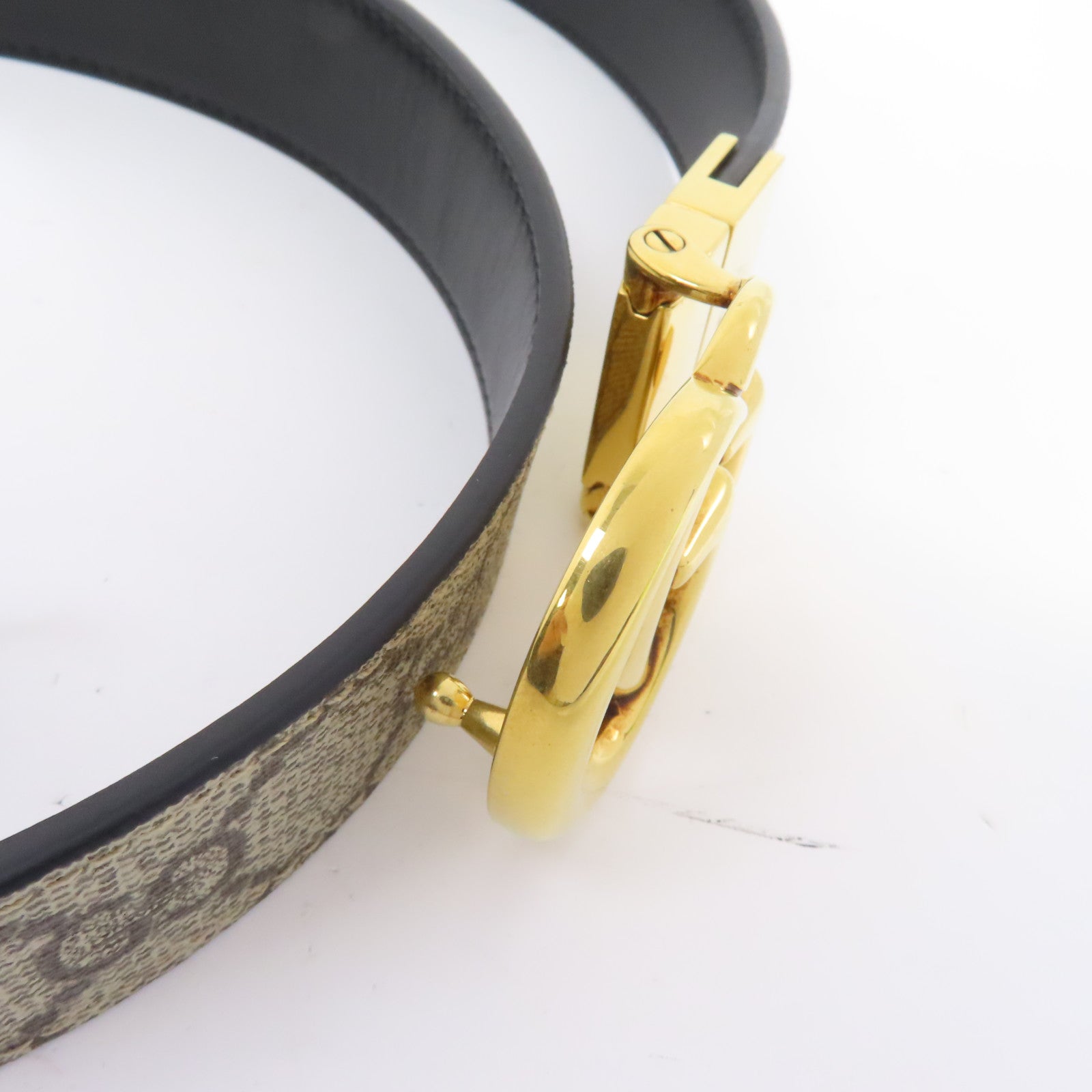 GUCCI 塗層帆布Belt 85cm金扣皮帶棕色