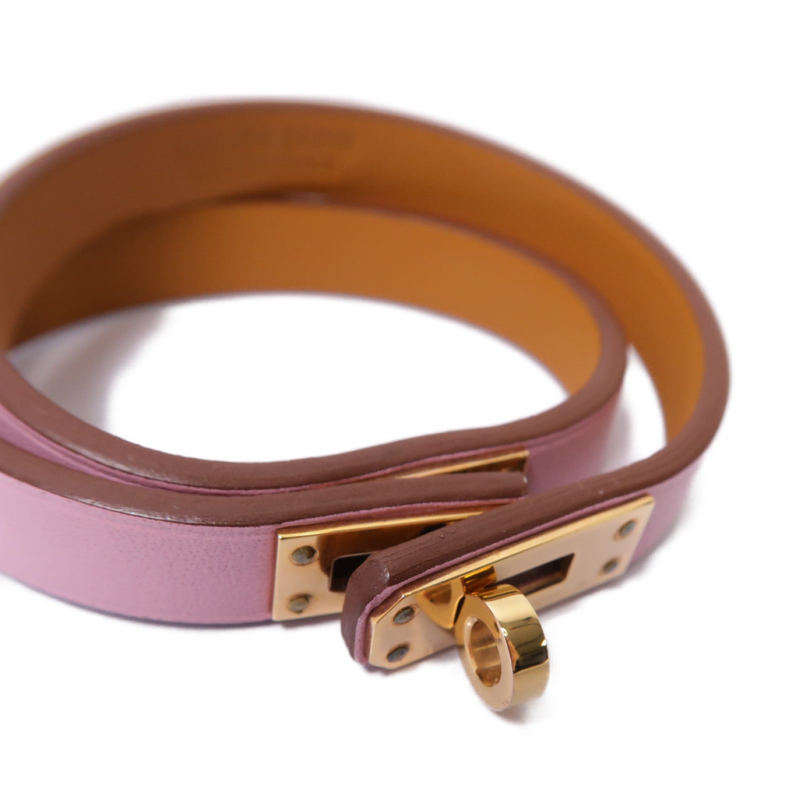 HERMES Swift皮革Mini Kelly Double Tour Bracelet金扣手鐲Rose Sakura/粉紅色