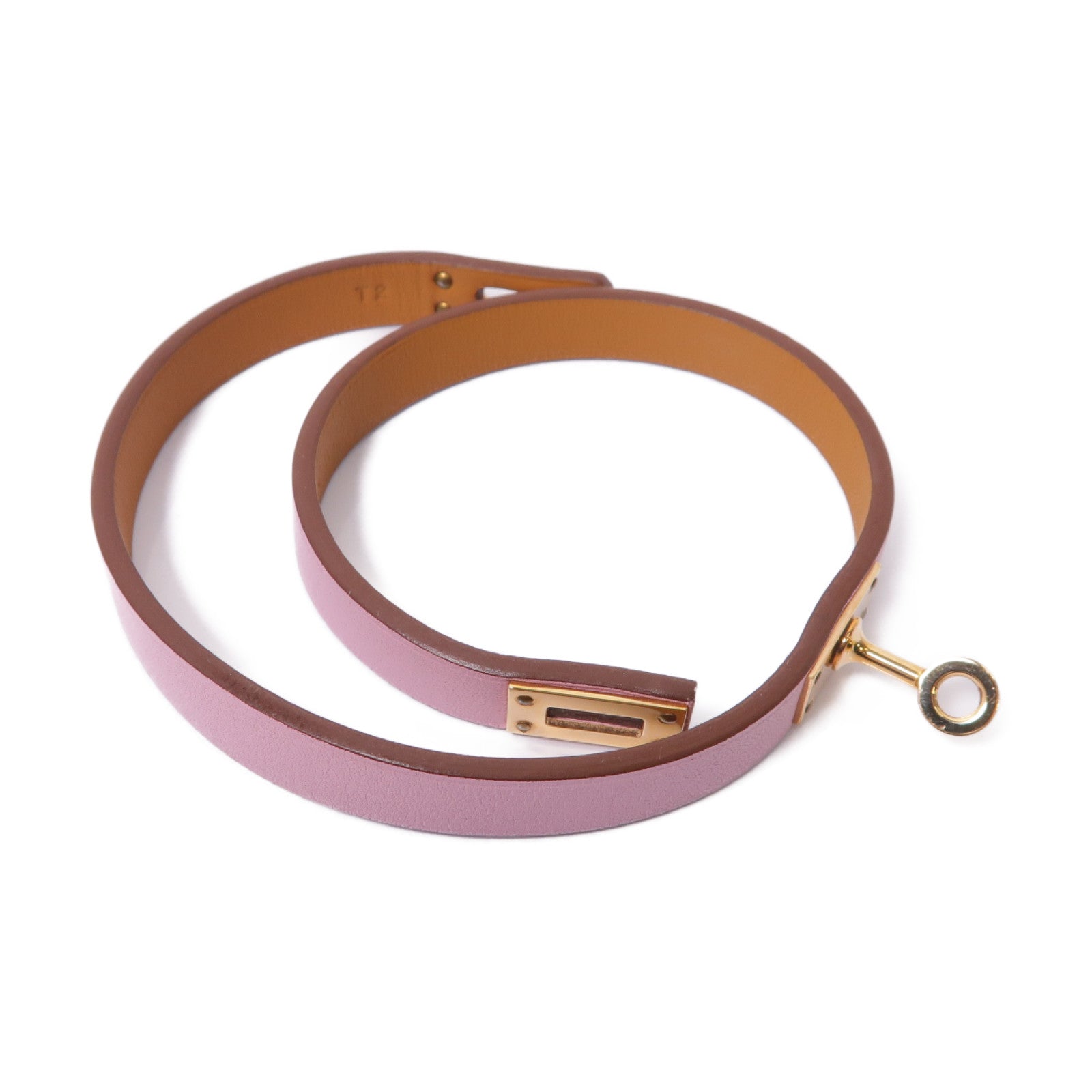 HERMES Swift皮革Mini Kelly Double Tour Bracelet金扣手鐲Rose Sakura/粉紅色