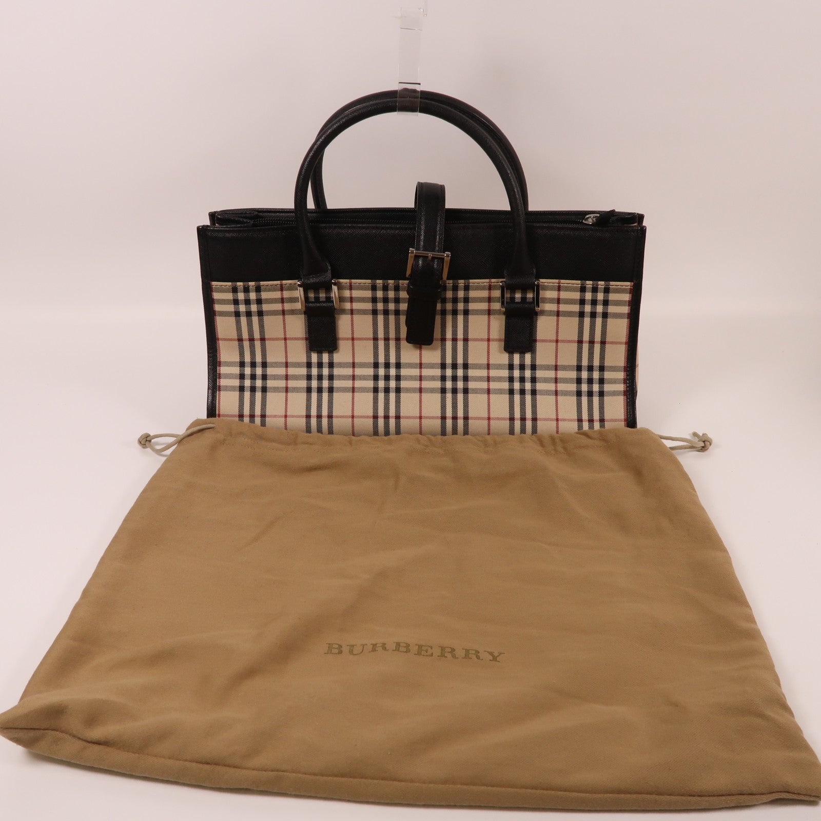 BURBERRY 塗層帆布Tote Bag銀扣手挽袋米色/黑色