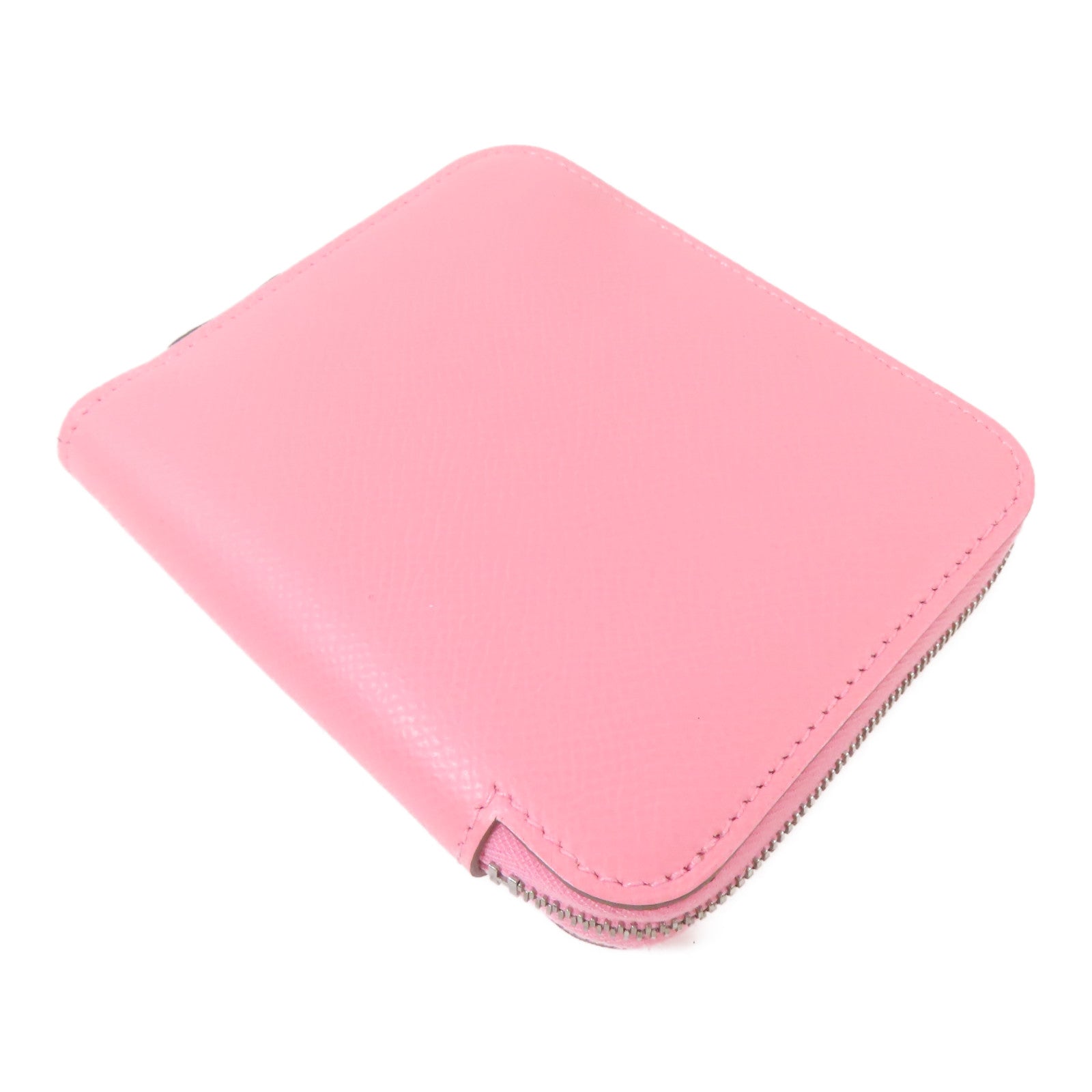 HERMES Epsom皮革Silk In Compact Wallet銀扣錢包Rose Azalee/粉紅色