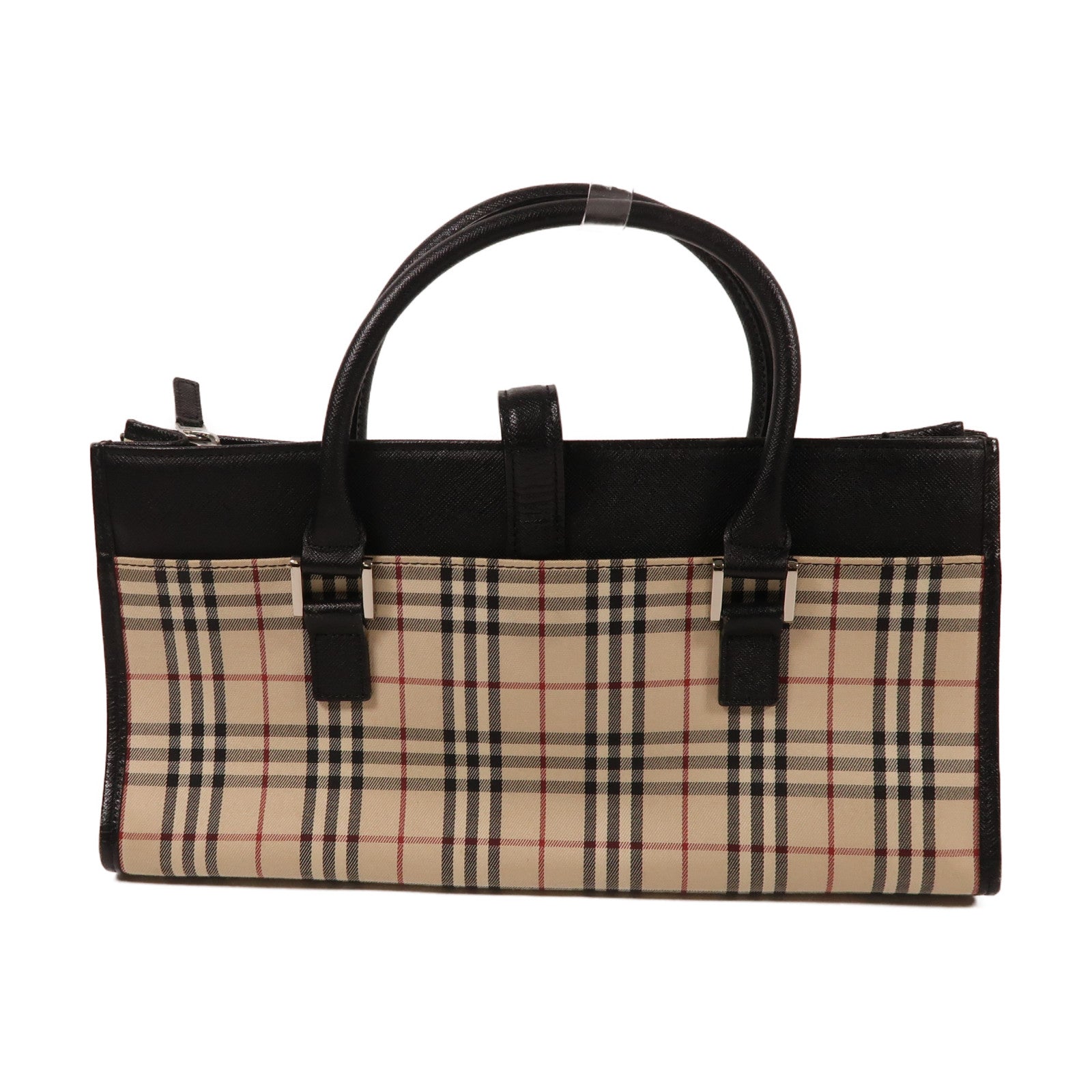 BURBERRY 塗層帆布Tote Bag銀扣手挽袋米色/黑色