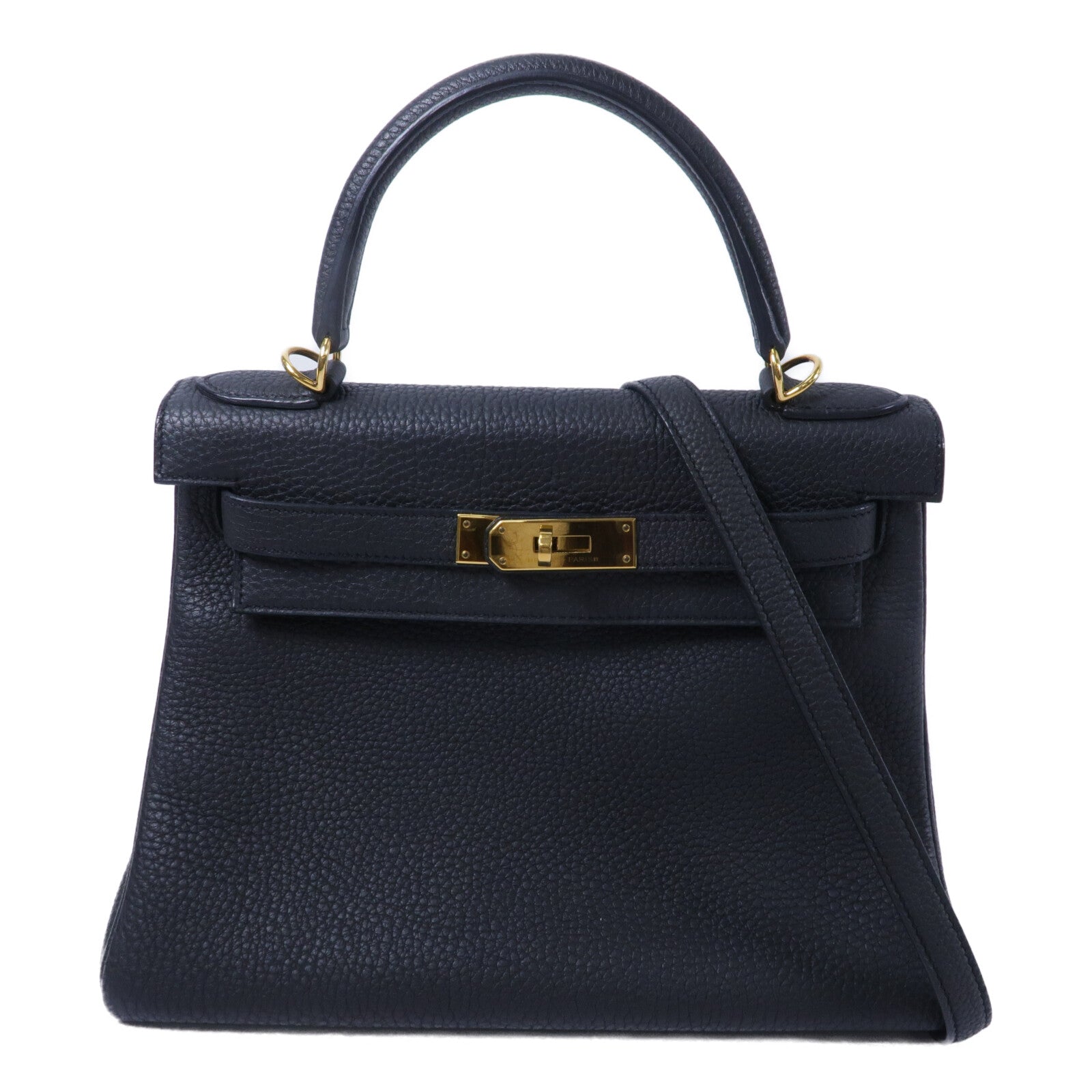 HERMES Clemence皮革Kelly 28手挽肩背兩用袋Noir