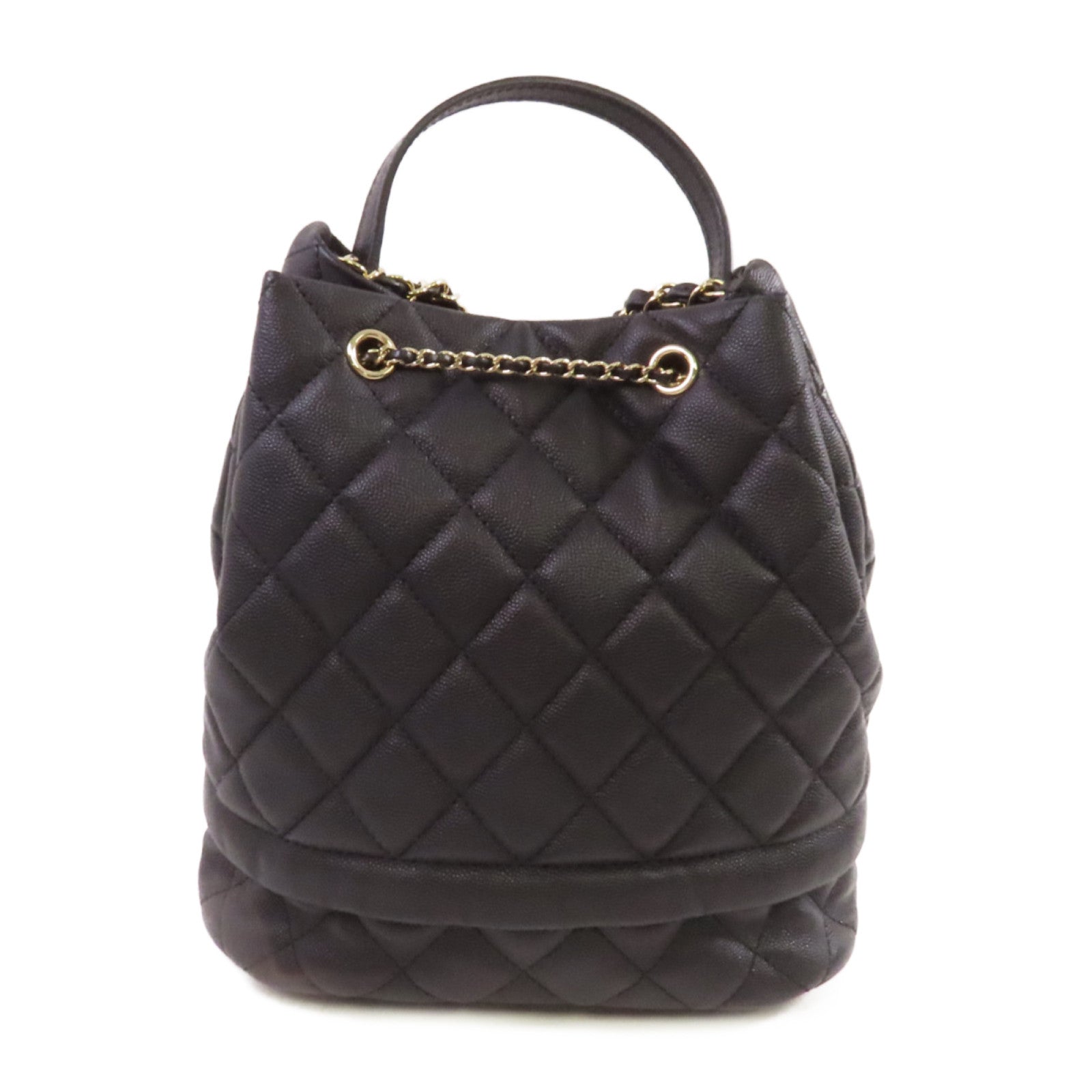 CHANEL 菱格Caviar皮革Bucket Bag金扣鏈帶手挽肩背兩用袋黑色