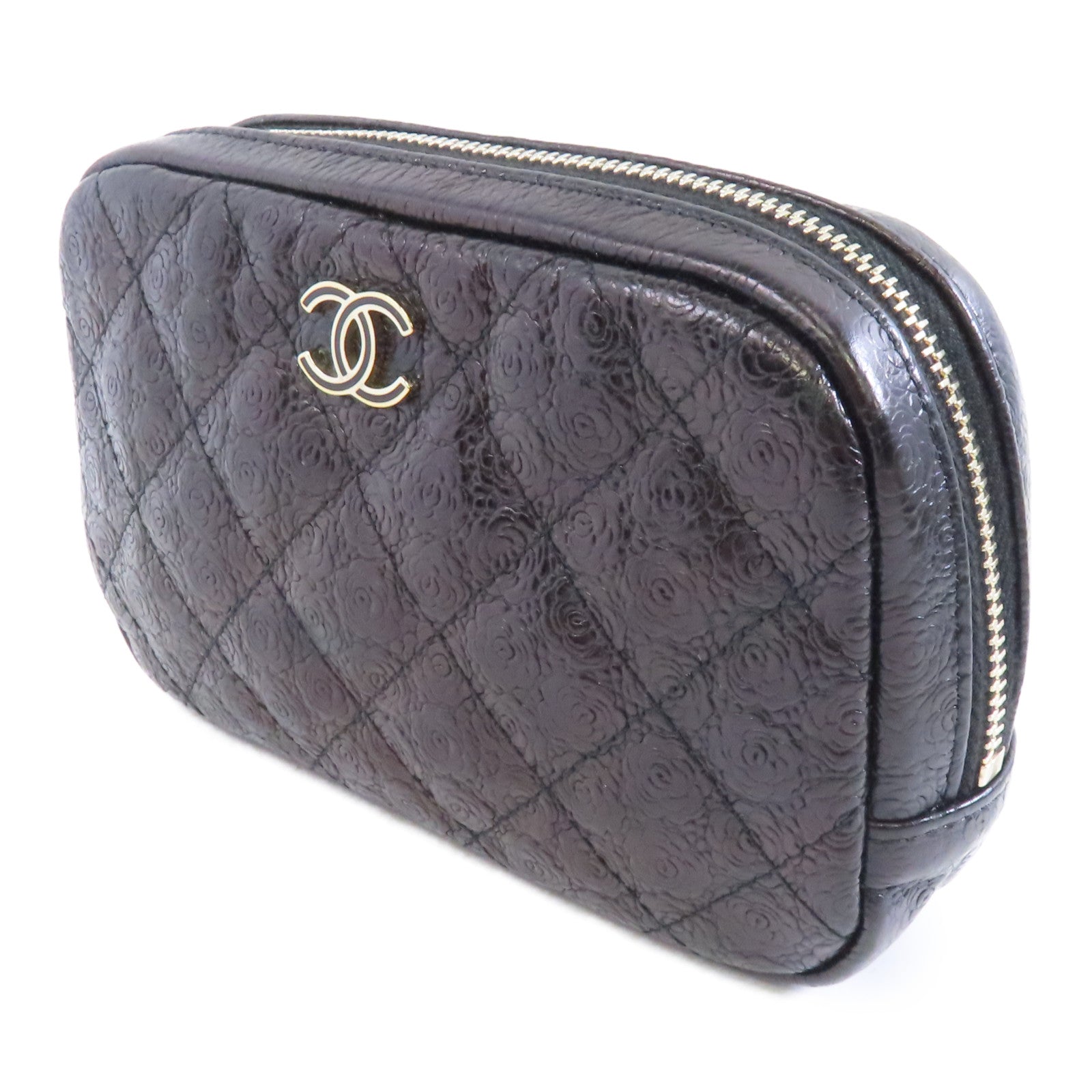 CHANEL 牛皮皮革Clutch Bag金扣黑色