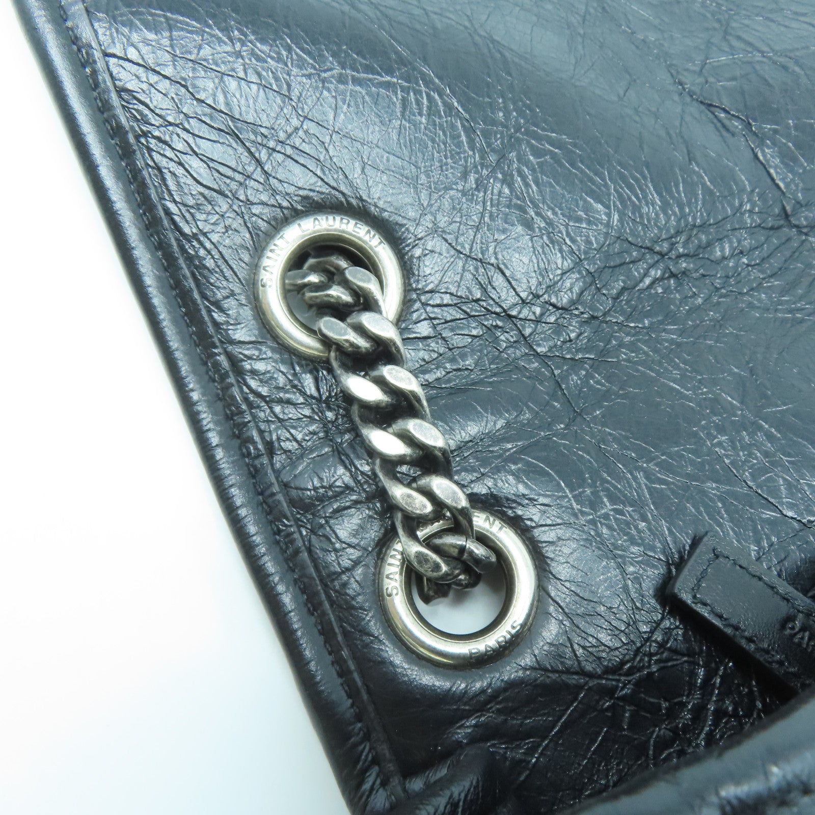 SAINT LAURENT 牛皮皮革Niki銀扣鏈帶肩背袋黑色
