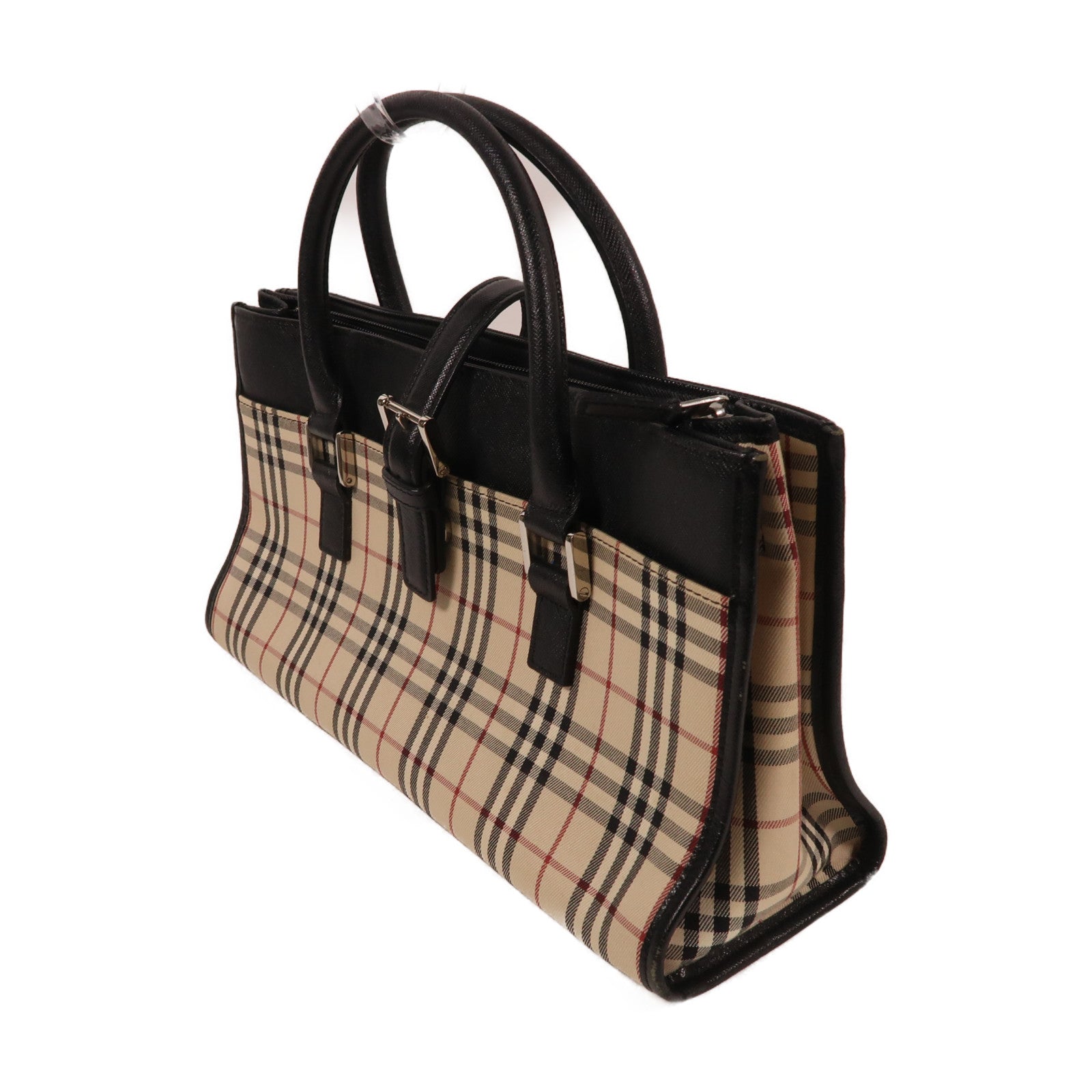 BURBERRY 塗層帆布Tote Bag銀扣手挽袋米色/黑色