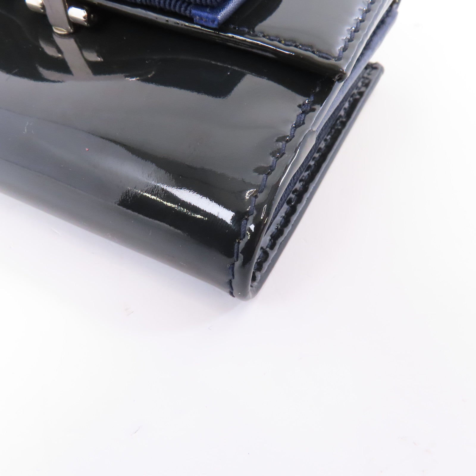 Salvatore Ferragamo 【激減優惠】漆皮皮革Wallet銀扣錢包藍色